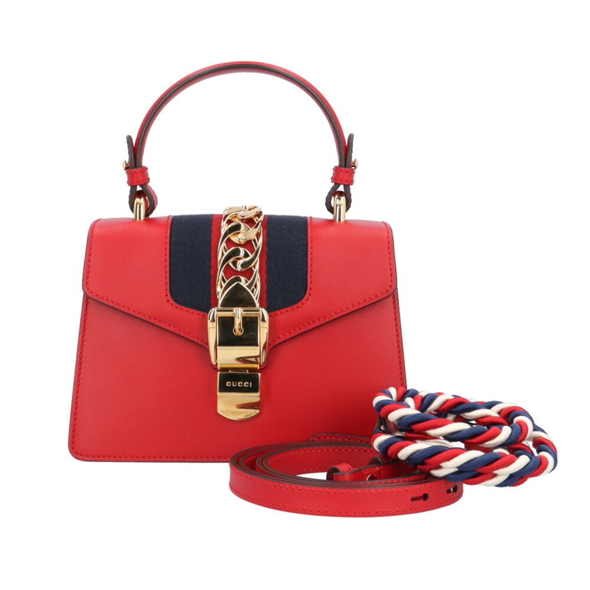 Gucci Sylvie Shoulder Bag Leather 470270 Red Women's Gucci 2Way Mini