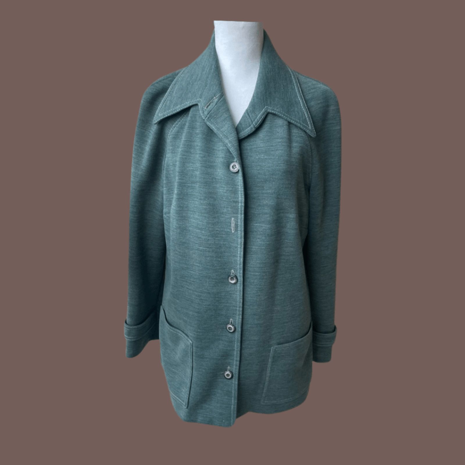 VTG Butte Knit Coat Green Button Front Trench Size L
