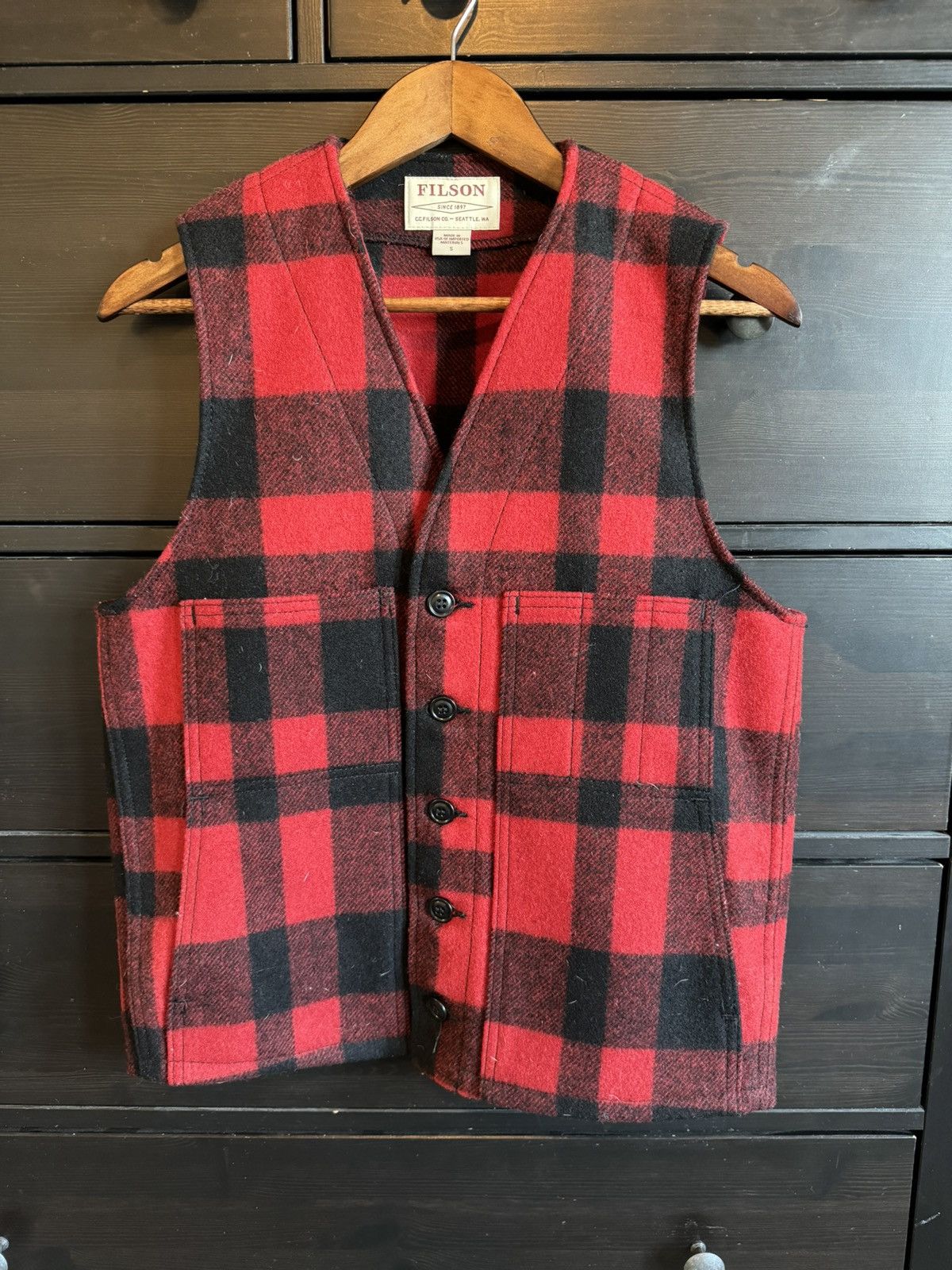 image of Filson Mackinaw Wool Vest in Red, Men's (Size Small)