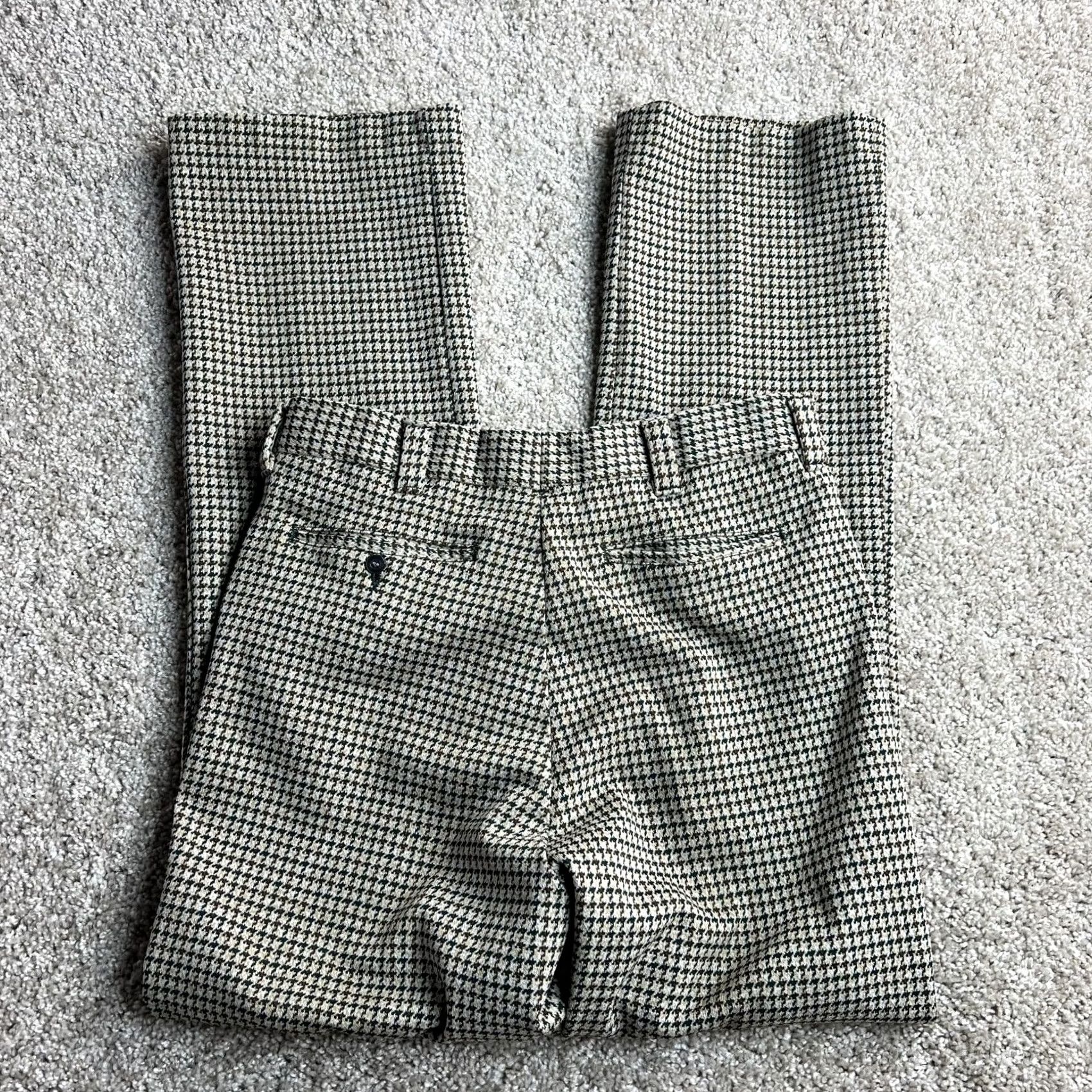 Vintage Vintage Dress Pants Womens 28 Beige Check Straight Leg Flat Front Twill Business Size 28" / US 6 / IT 42 - 2 Thumbnail