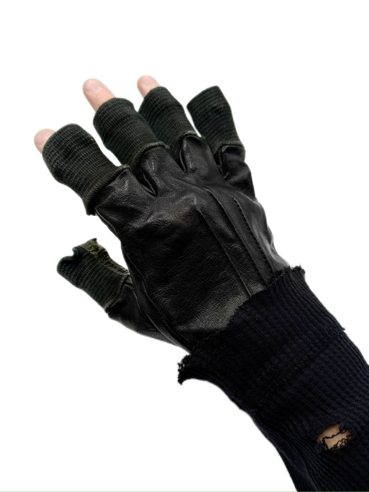 Carol Christian Poell Carol Christian Poell Fingerless Tape Seam Black Leather Disparate Gloves Size ONE SIZE - 2 Thumbnail