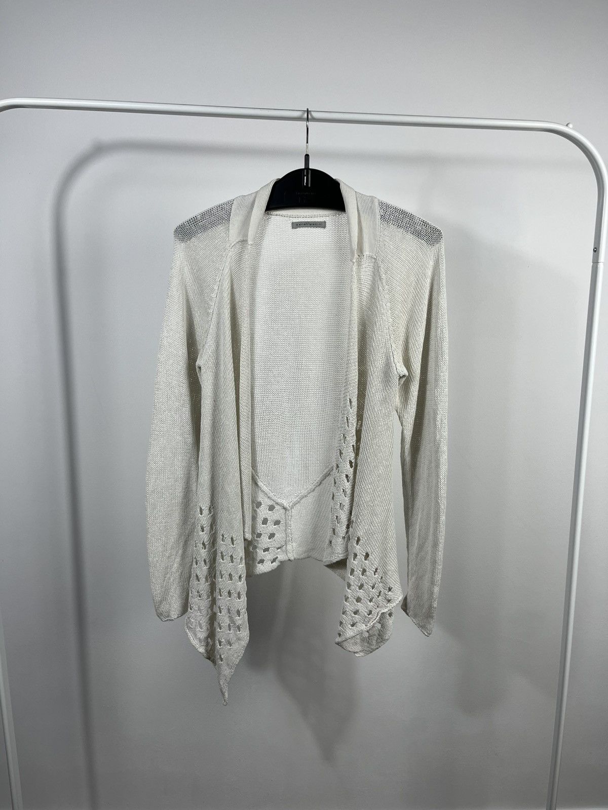 Sarah Pacini Sarah Pacini White Knit Open Cardigan Draped Long Sleeve Size S / US 4 / IT 40 - 1 Thumbnail
