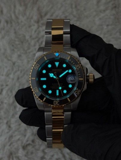 Japanese Brand Seiko Mod Submariner Date Black Oyster Steel Gold Watch NH35 Size ONE SIZE - 5 Thumbnail