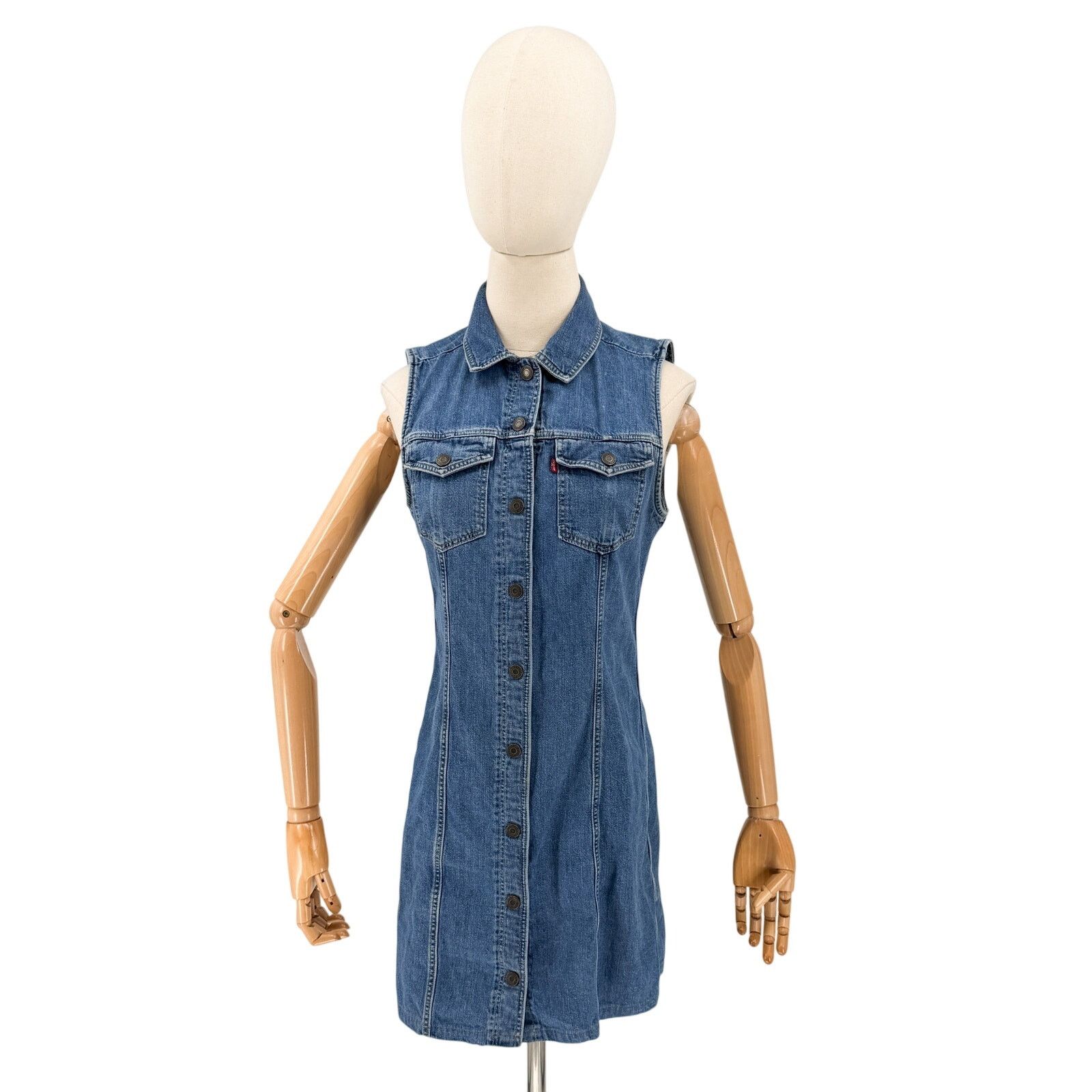 Levi's Levi's Blue 100% Cotton Sleeveless Denim Mini Shirt Dress Size S / US 4 / IT 40 - 1 Thumbnail