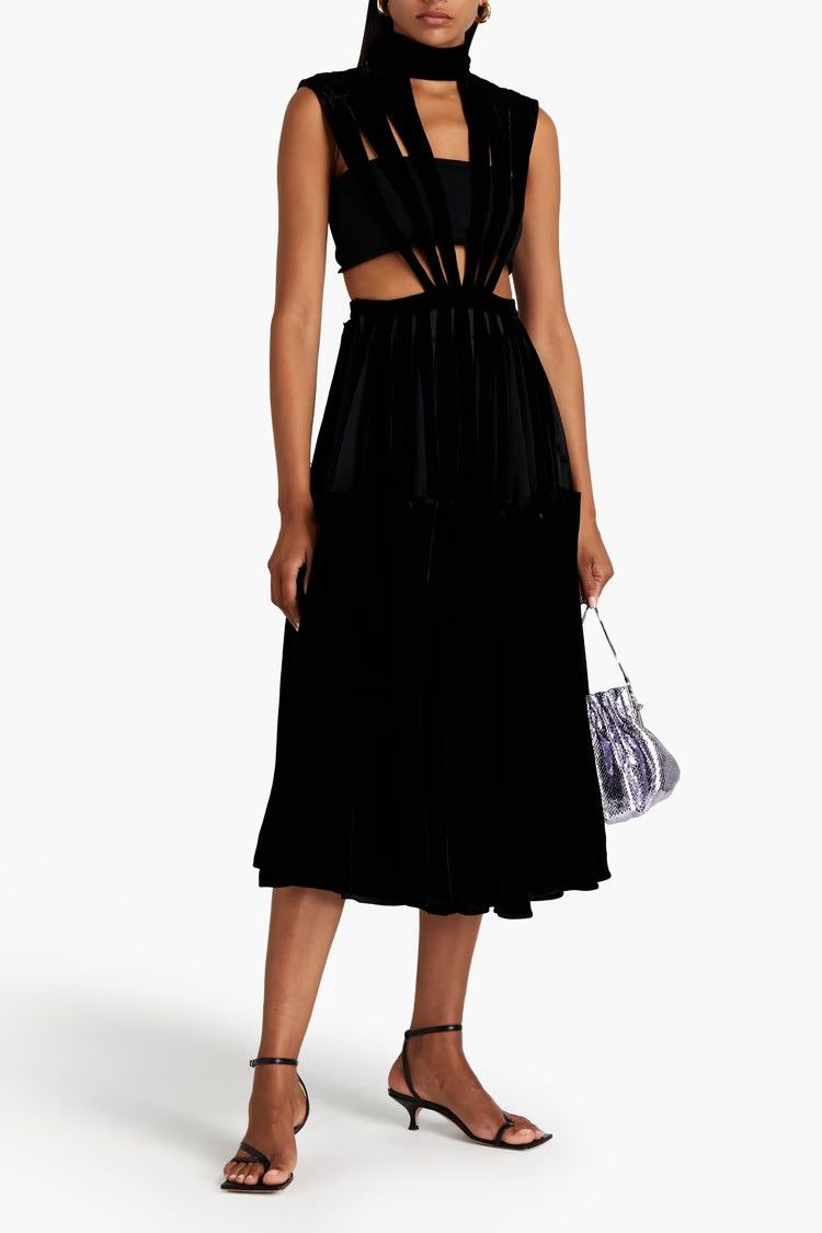 Valentino VALENTINO GARAVANI Cutout silk-velvet midi dress Black IT 40 Size S / US 4 / IT 40 - 2 Thumbnail