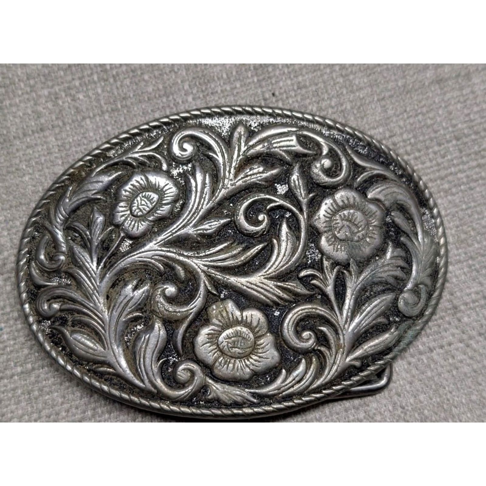 Vintage VINTAGE belt buckle WESTERN ENGRAVED metal FLORAL cowboy rodeo Mens Size ONE SIZE - 8 Thumbnail