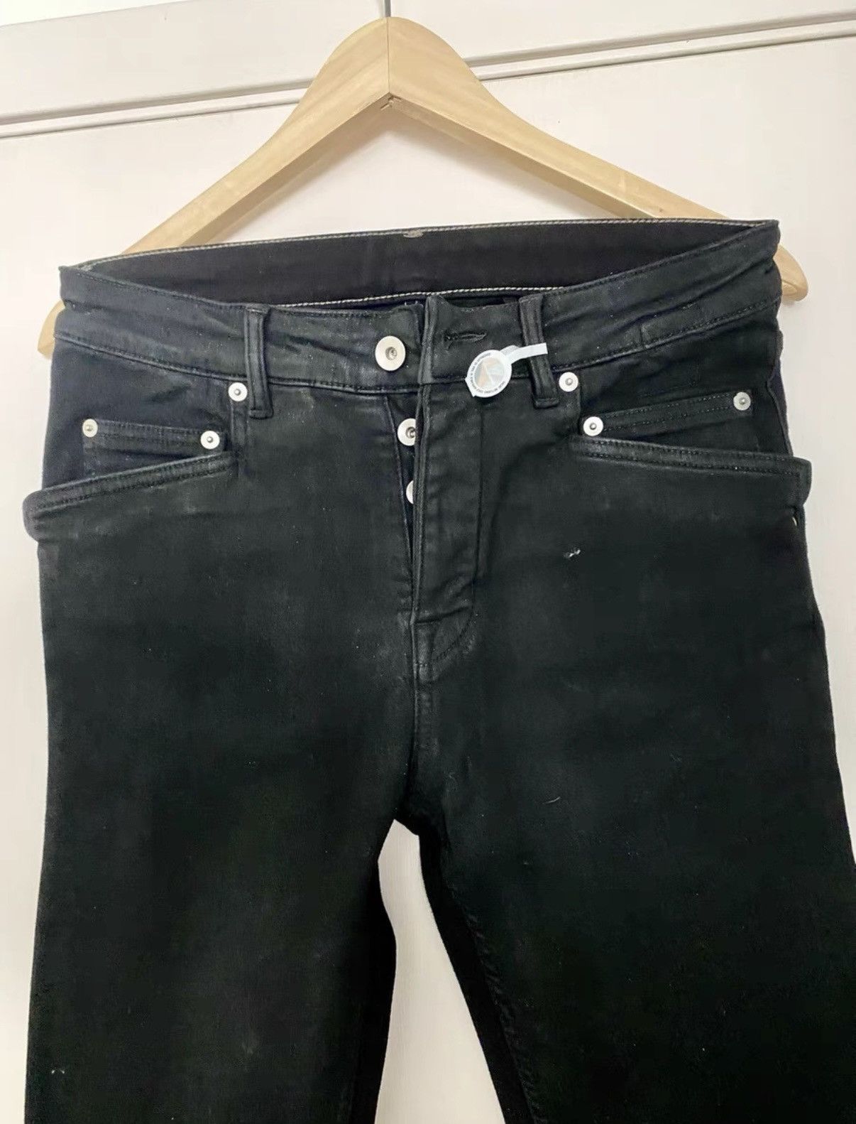 Rick Owens Rick Owens Men's Black Matte Wax-Coated Stretch Jeans Size US 30 / EU 46 - 2 Thumbnail