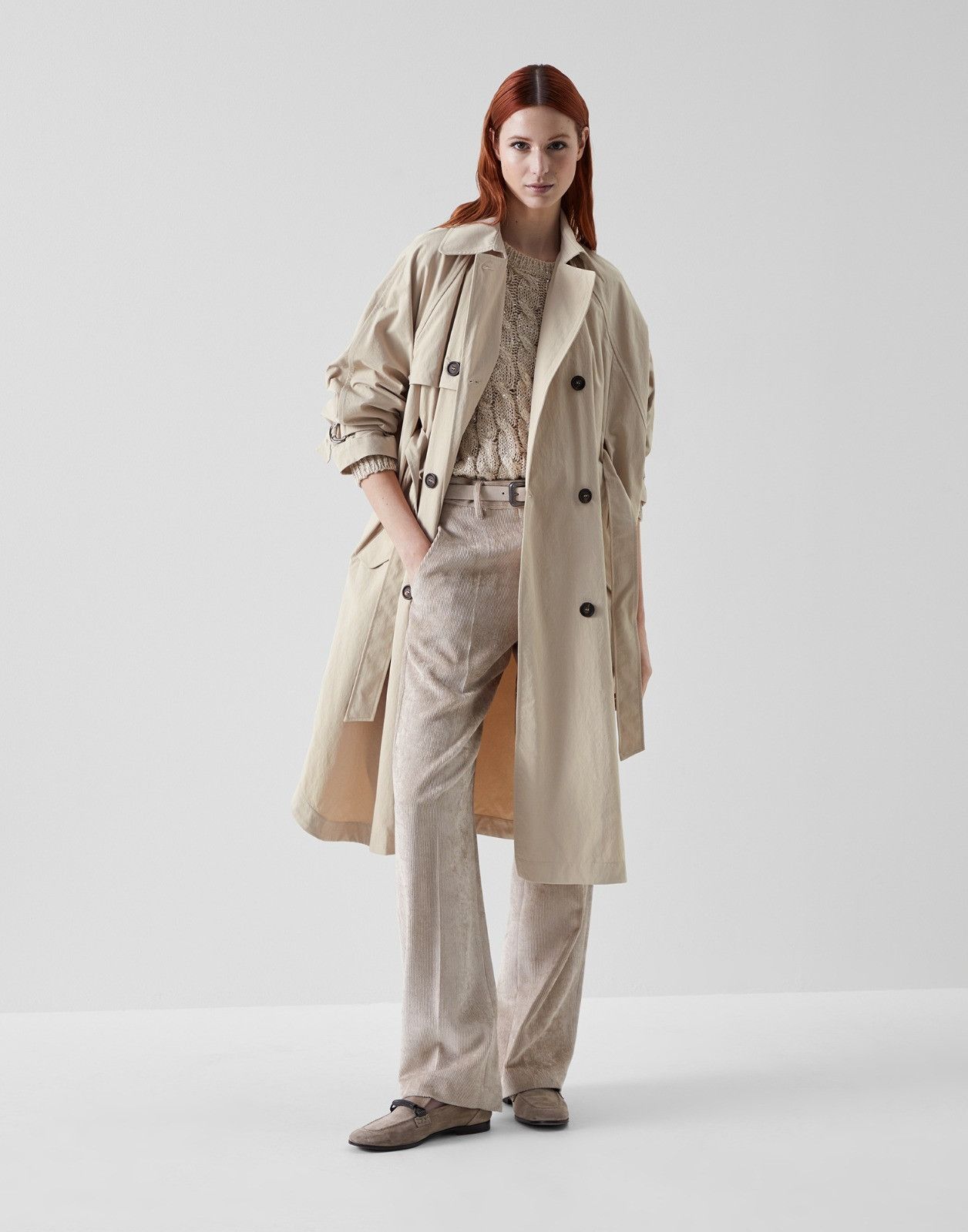 Brunello Cucinelli o1la1rc1a0225 Gabardine Coat in Beige Size L / US 10 / IT 46 - 4 Thumbnail