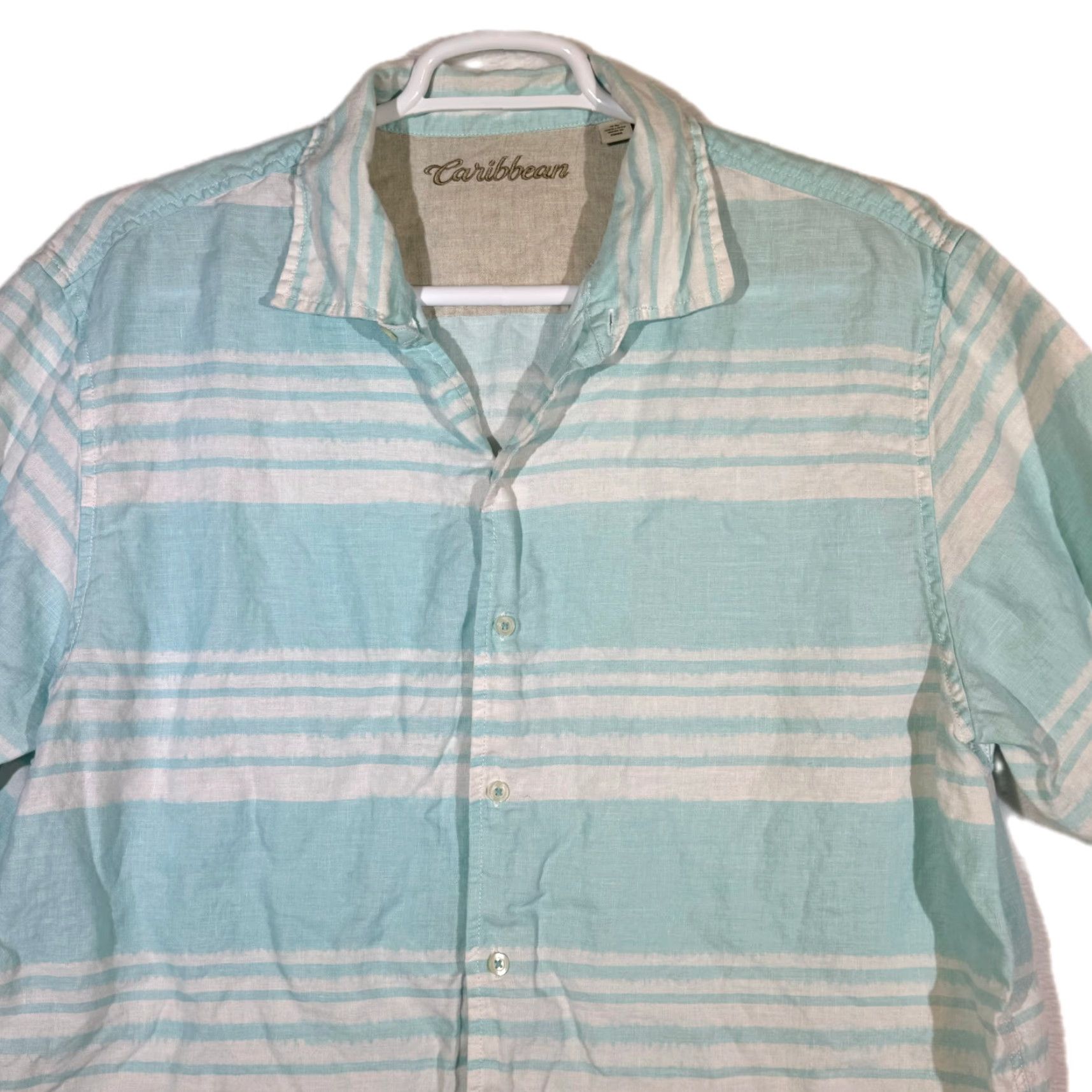 Vintage Caribbean Shirt XL Light Blue Striped Linen Hawaiian Shirt – 100% Linen, Button-Up, Short Sleeve, Casual Beach, Men’s, 42" Chest, 31" Length Size US XL / EU 56 / 4 - 3 Thumbnail