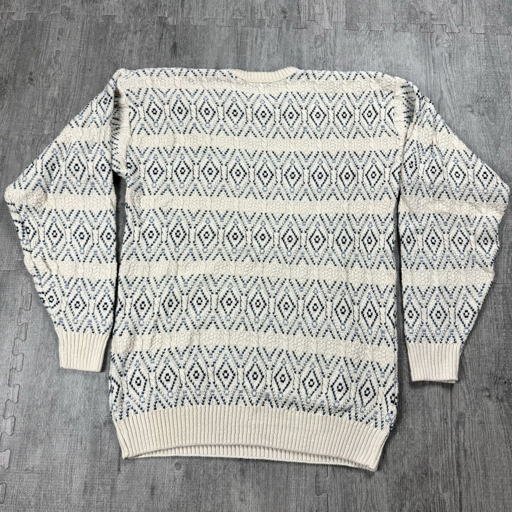 Jantzen VINTAGE JANTZEN DAD SWEATER Crew Neck Cotton Blue & White 80s Big & Tall LT USA Mens Size US L / EU 52-54 / 3 - 4 Thumbnail