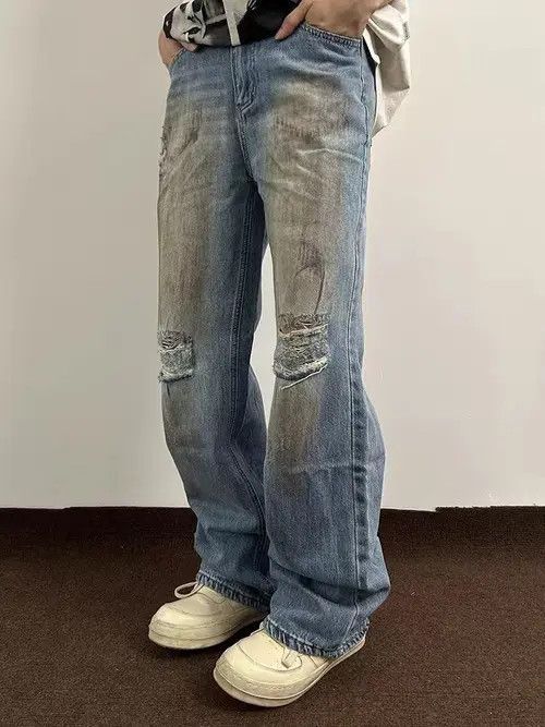 VIBE Street Hip Hop Dirty Dye Ripped Vintage Y2K Jeans Size US 32 / EU 48 - 1 Preview