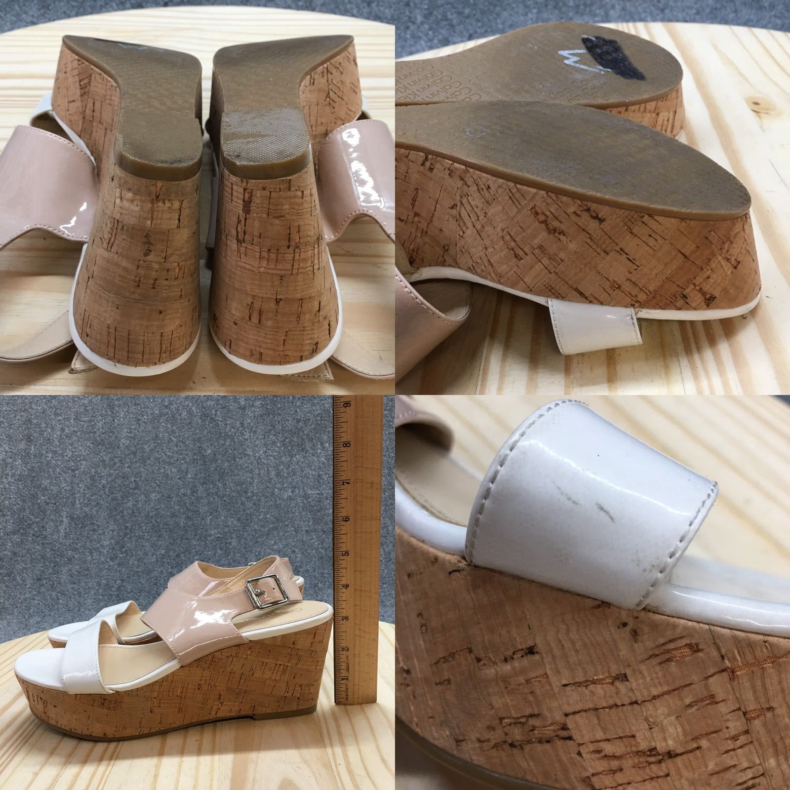 Calvin Klein Calvin Klein Sandals Womens 9.5 M Lorianne Slingback White Leather Cork Wedge Size US 10 / IT 40 - 8 Thumbnail