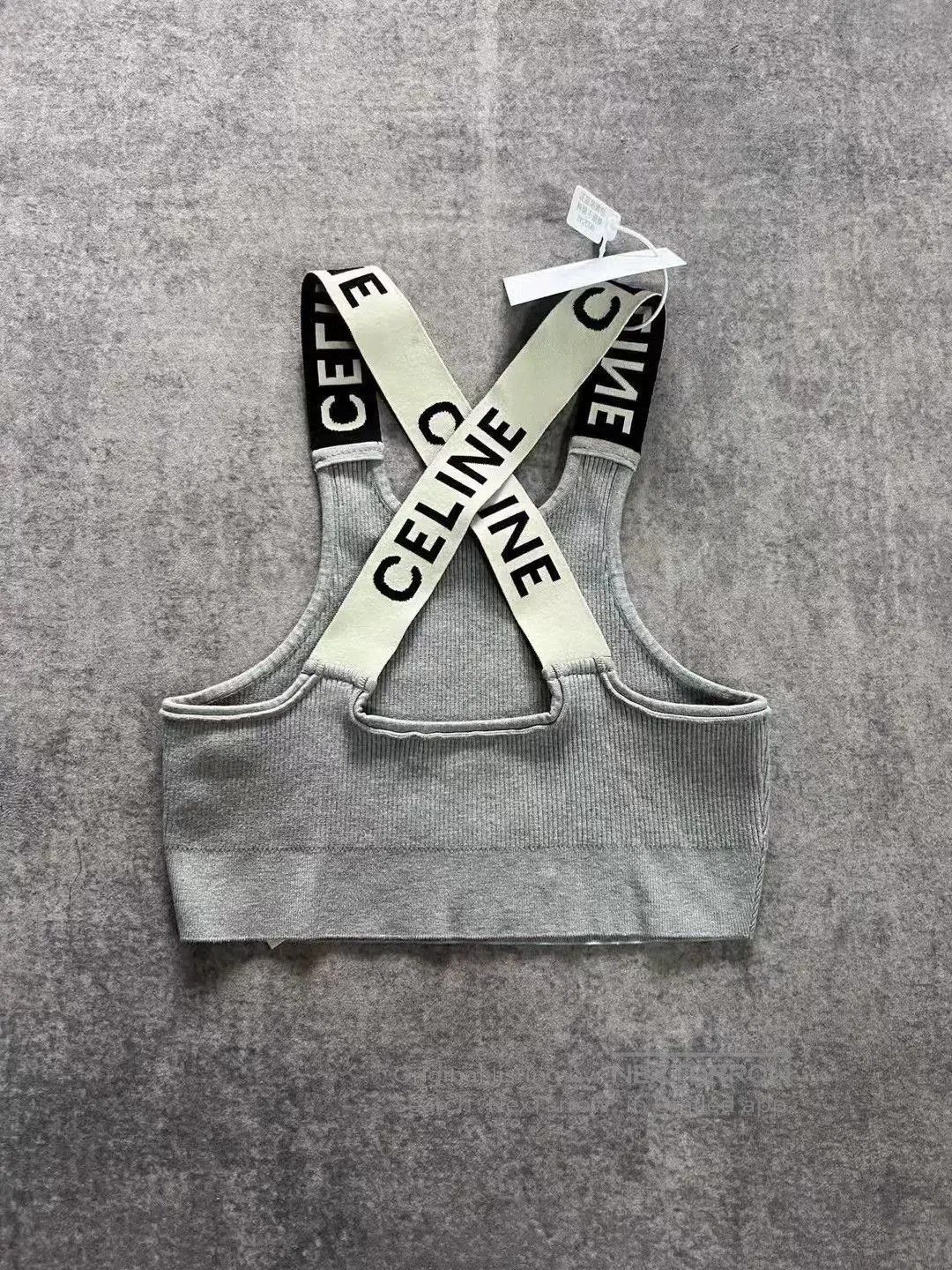 Celine gray sports tank top with logo straps. Size M / US 6-8 / IT 42-44 - 2 Thumbnail