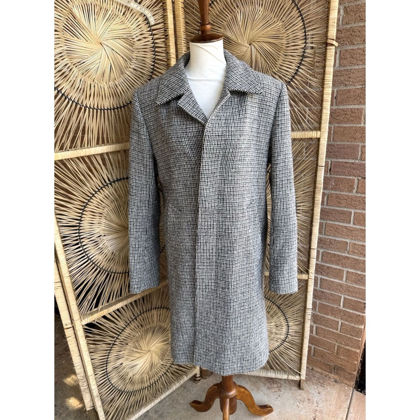 Harris Tweed Sandro Paris Wool Harris Tweed Coat Women Medium Houndstooth Long Jacket Size M / US 6-8 / IT 42-44 - 2 Thumbnail