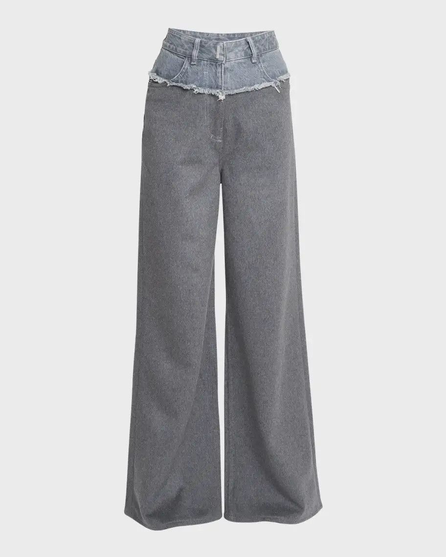 Givenchy o1srvl11e0724 Bi-Material Wide-Leg Denim in Dark Grey Size 26" / US 2 / IT 38 - 1 Thumbnail