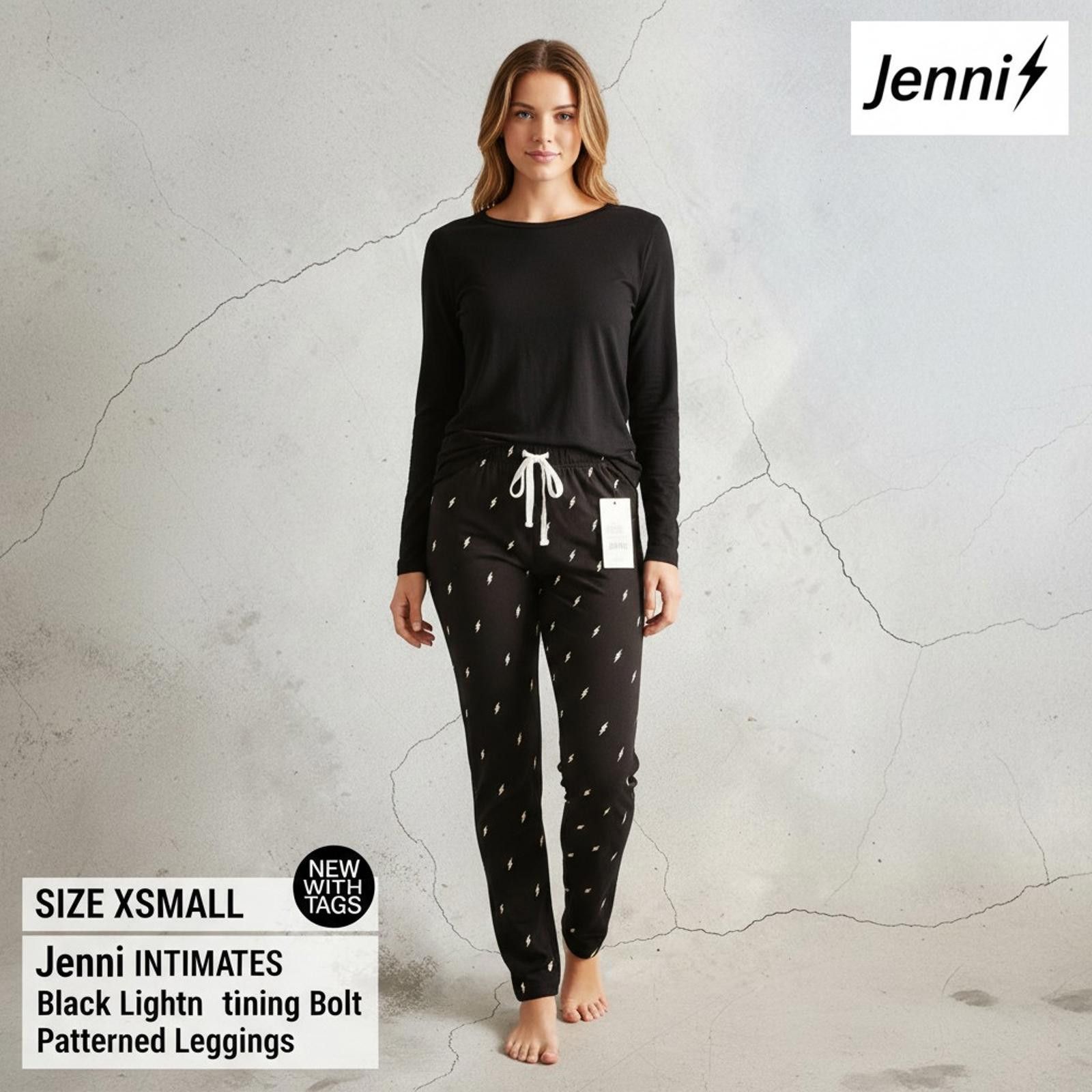 Jennifer Lopez Jenni Intimates Black Lightning Bolt Patterned Leggings Size 26" / US 2 / IT 38 - 1 Thumbnail