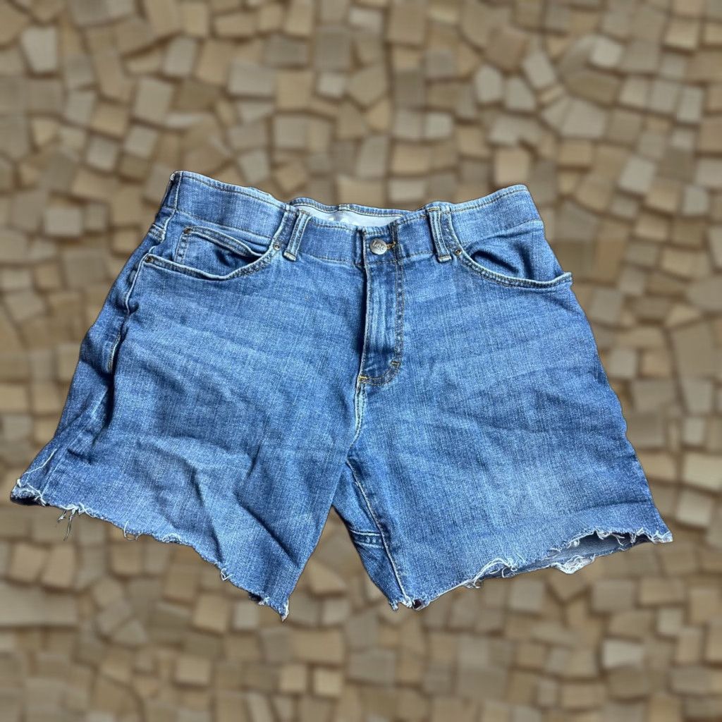 Lee Lee Jeans Shorts Women's Size 34inc Blue Denim Cut Off Frayed Hem Elastic Waist Regular 34X30 Pockets Size 24" / US 00 / IT 34 - 1 Thumbnail