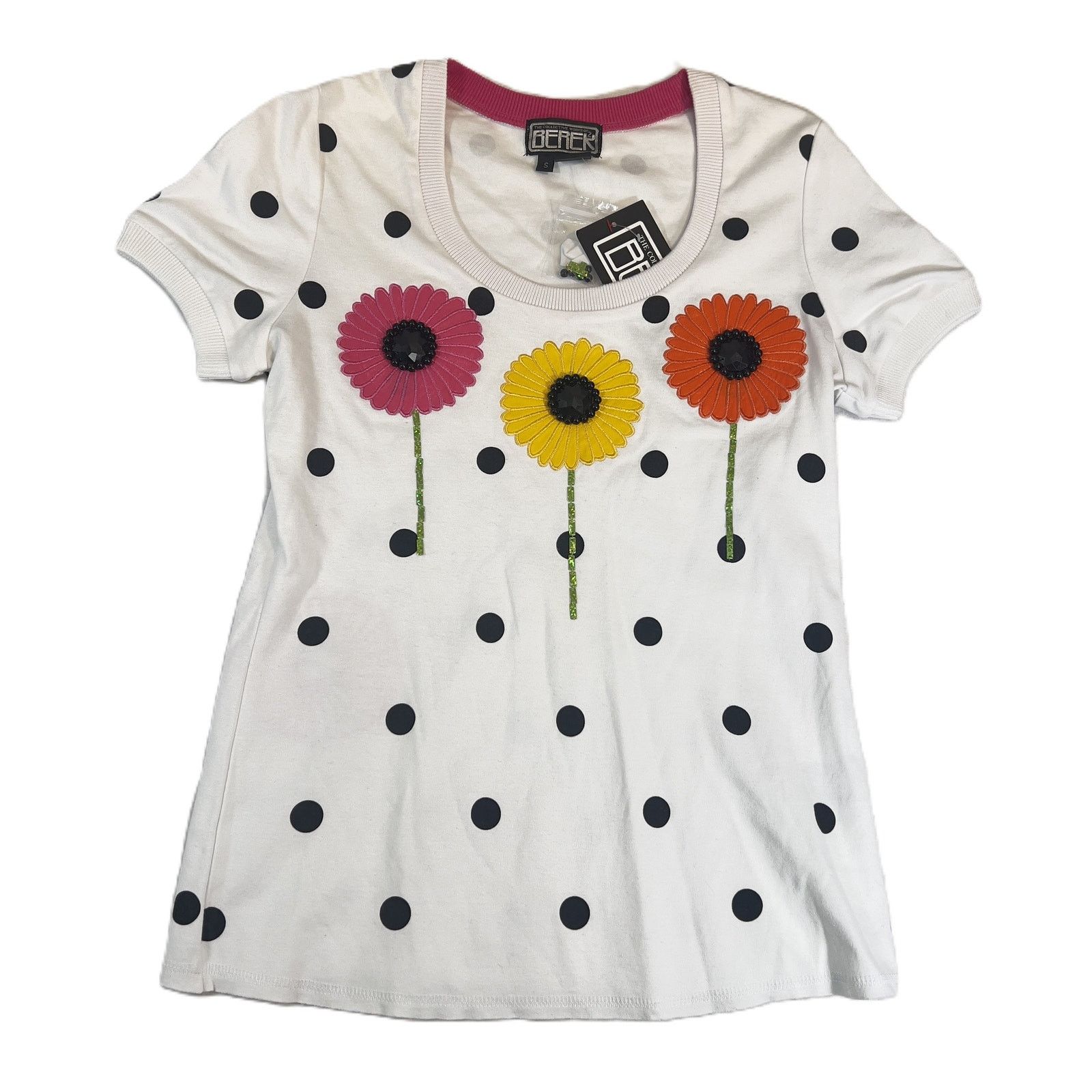 Chicos Berek 2 Floral T-Shirt S Short Sleeve Scoop Neck Embroid Size M / US 6-8 / IT 42-44 - 1 Thumbnail
