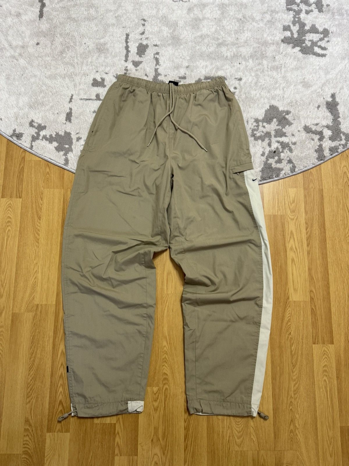 Nike × Vintage Y2K 90s Nike Nylon Pants Track Drill beige Cream Swoosh Size US 34 / EU 50 - 4 Thumbnail