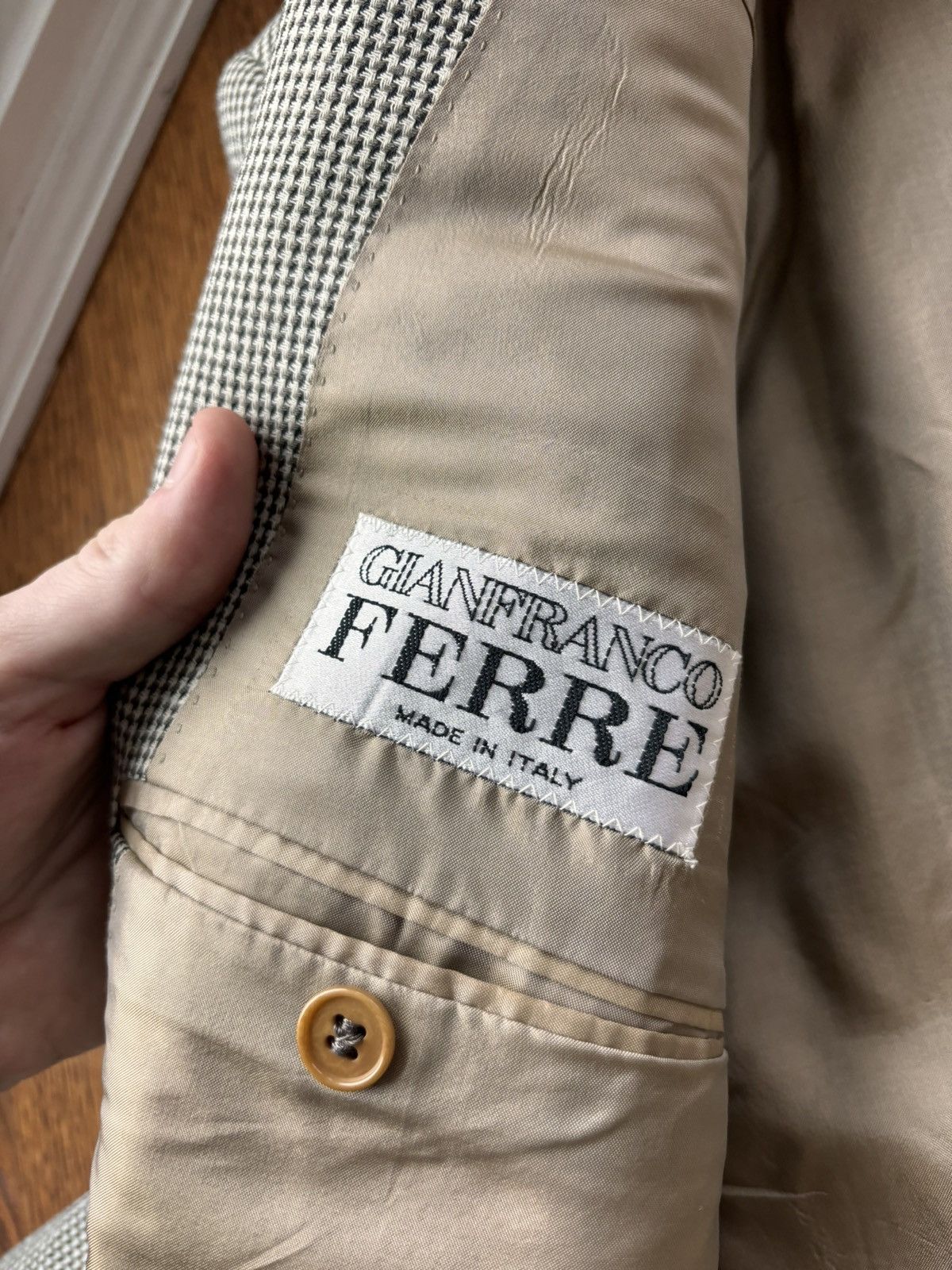 Gianfranco Ferre × Vintage Vintage Gianfranco Ferre Suit Houndstooth Two Piece Wool 54R Size 54R - 8 Thumbnail