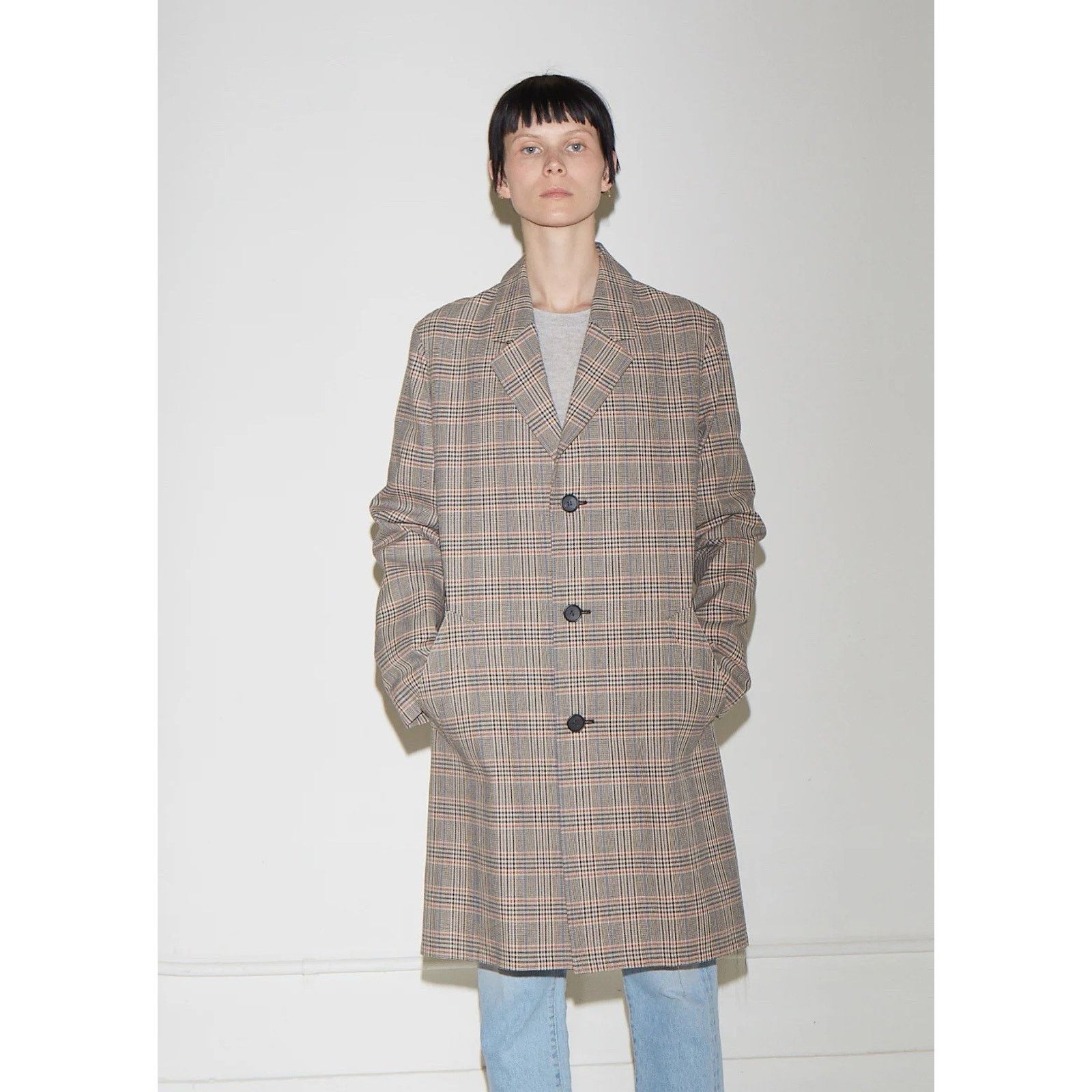 6397 “6397” Plaid Trench Coat Grey Buttons Car Coat Jacket XS Size XS / US 0-2 / IT 36-38 - 1 Thumbnail