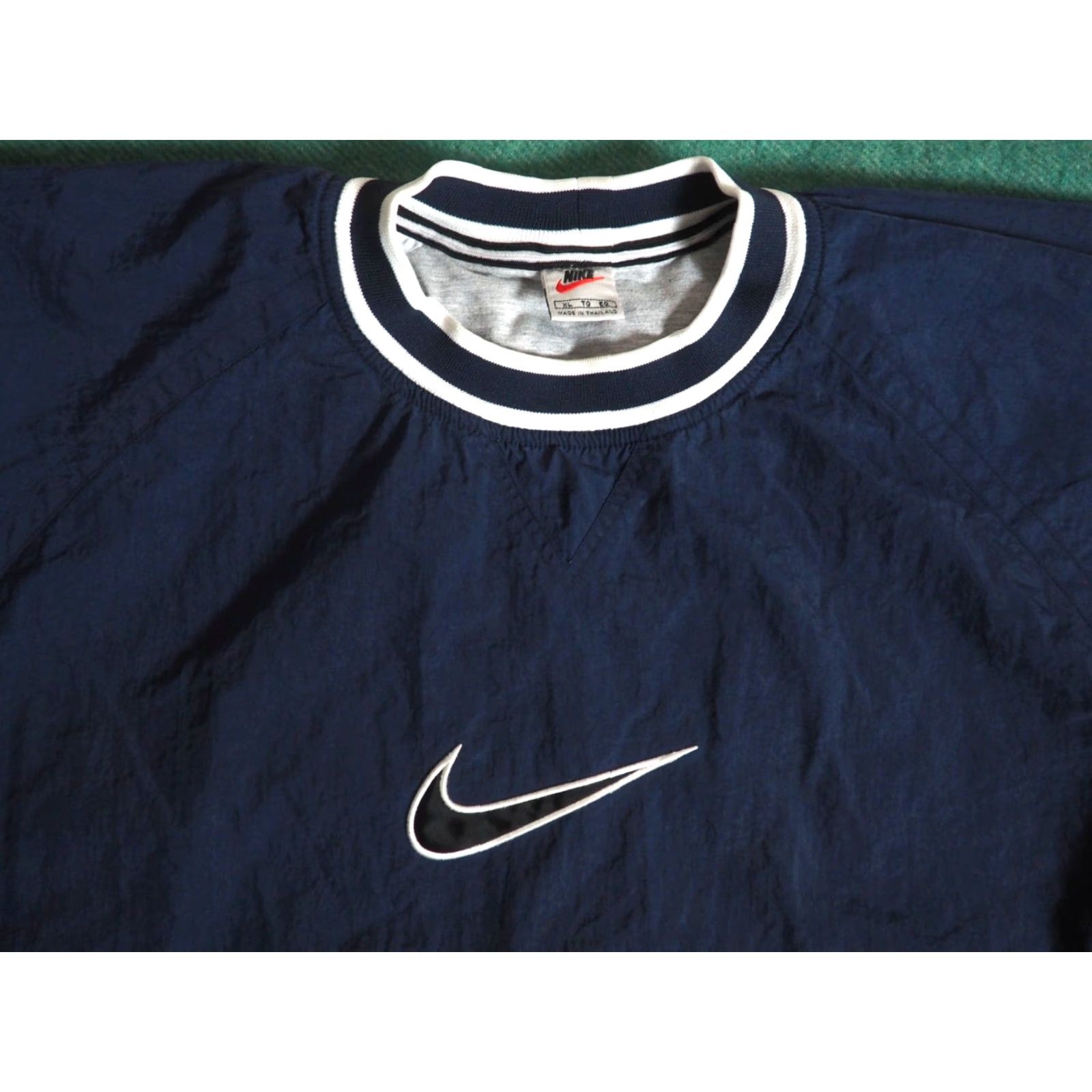 Nike VTG Nike Navy Blue Orange Big Check Swoosh Nylon Pullover Jacket Mens XL Size US XL / EU 56 / 4 - 2 Thumbnail