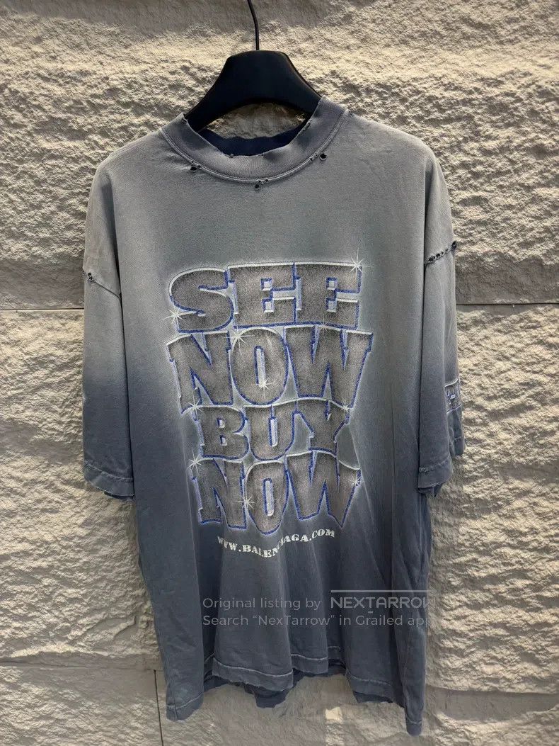 Balenciaga Balenciaga Diamond See Now Buy Now Washed Blue Short Sleev Size US S / EU 44-46 / 1 - 1 Thumbnail