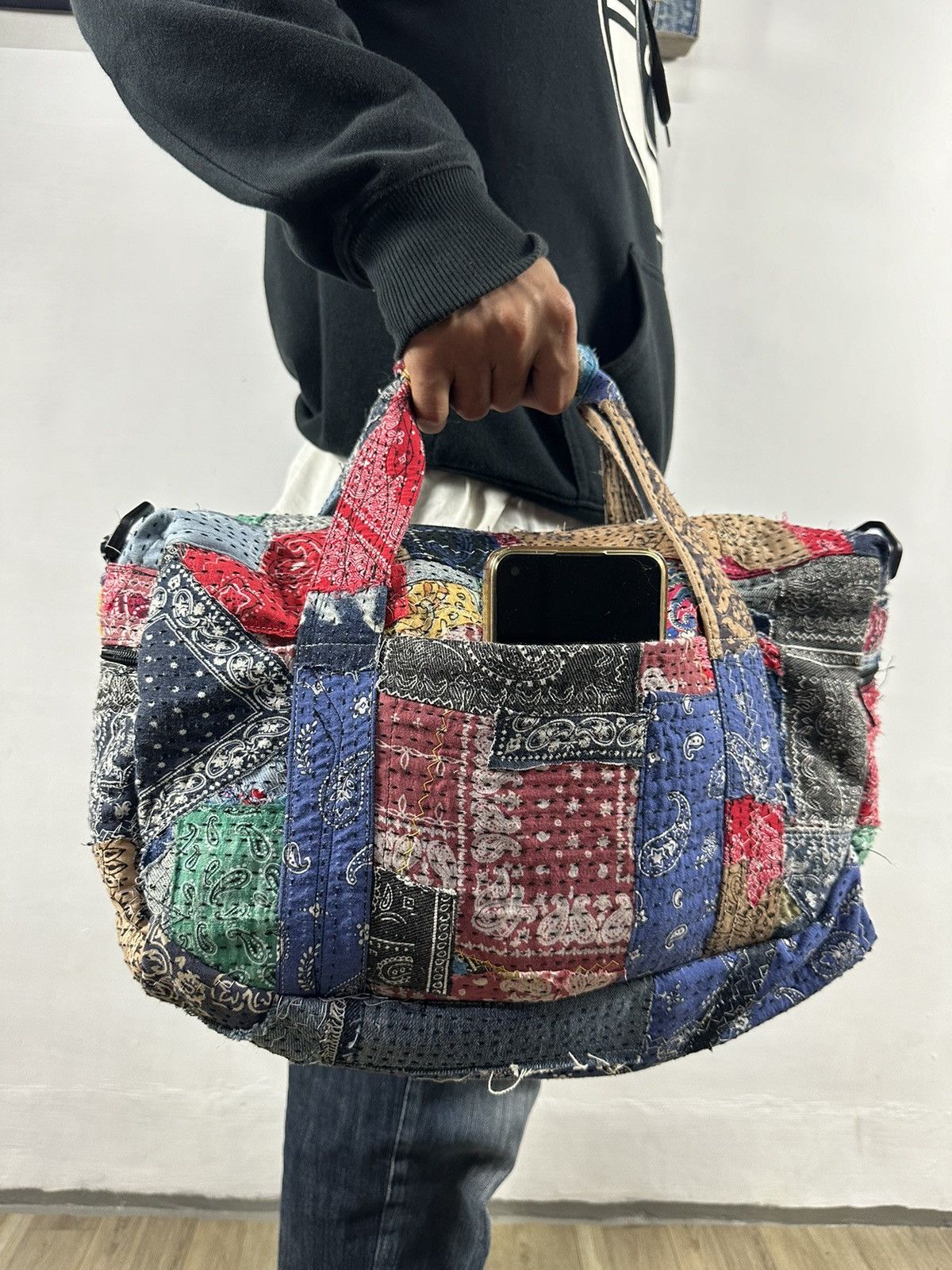 Handmade Custom Made Distressed Patchwork Boro Paisley Sling bag Size ONE SIZE - 14 Thumbnail
