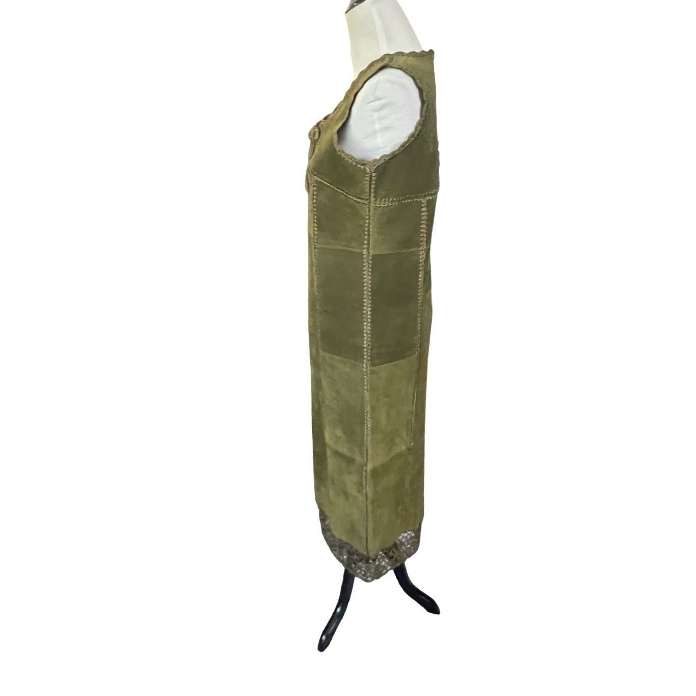 Other S.M.H. Boutique Patchwork Leather Olive Midi Dress Size 8 Size M / US 6-8 / IT 42-44 - 3 Thumbnail