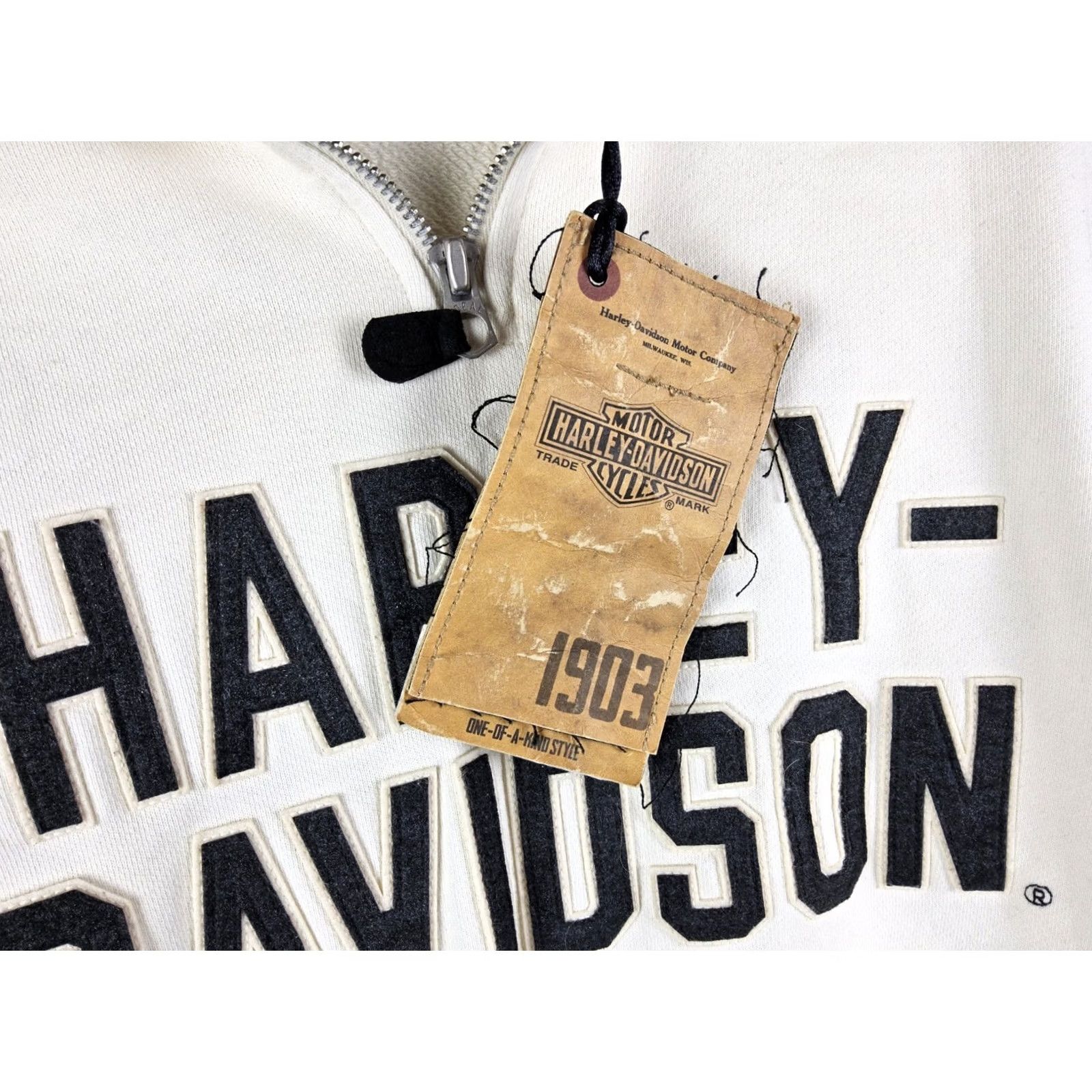 Harley Davidson Harley-Davidson Women's Sweatshirt 1/4 Zip Pullover Size S Ivory Felt Letter 100% Cotton Activewear Vintage: No Size S / US 4 / IT 40 - 7 Thumbnail
