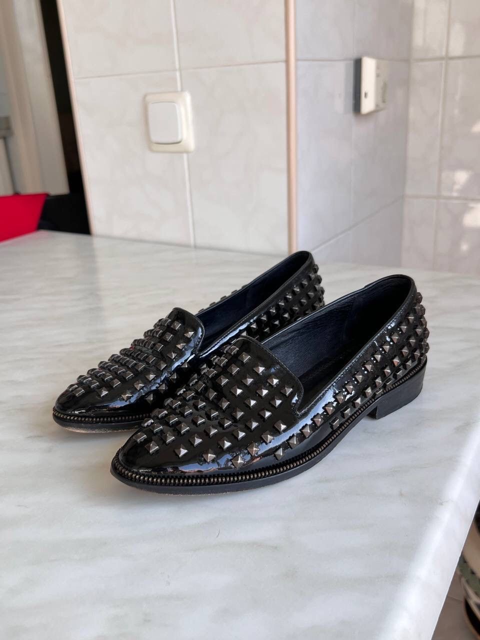 Leather × The Kooples The Kooples Black Leather Loafer Studded Shoes Avant-Garde Size US 7 / IT 37 - 1 Thumbnail