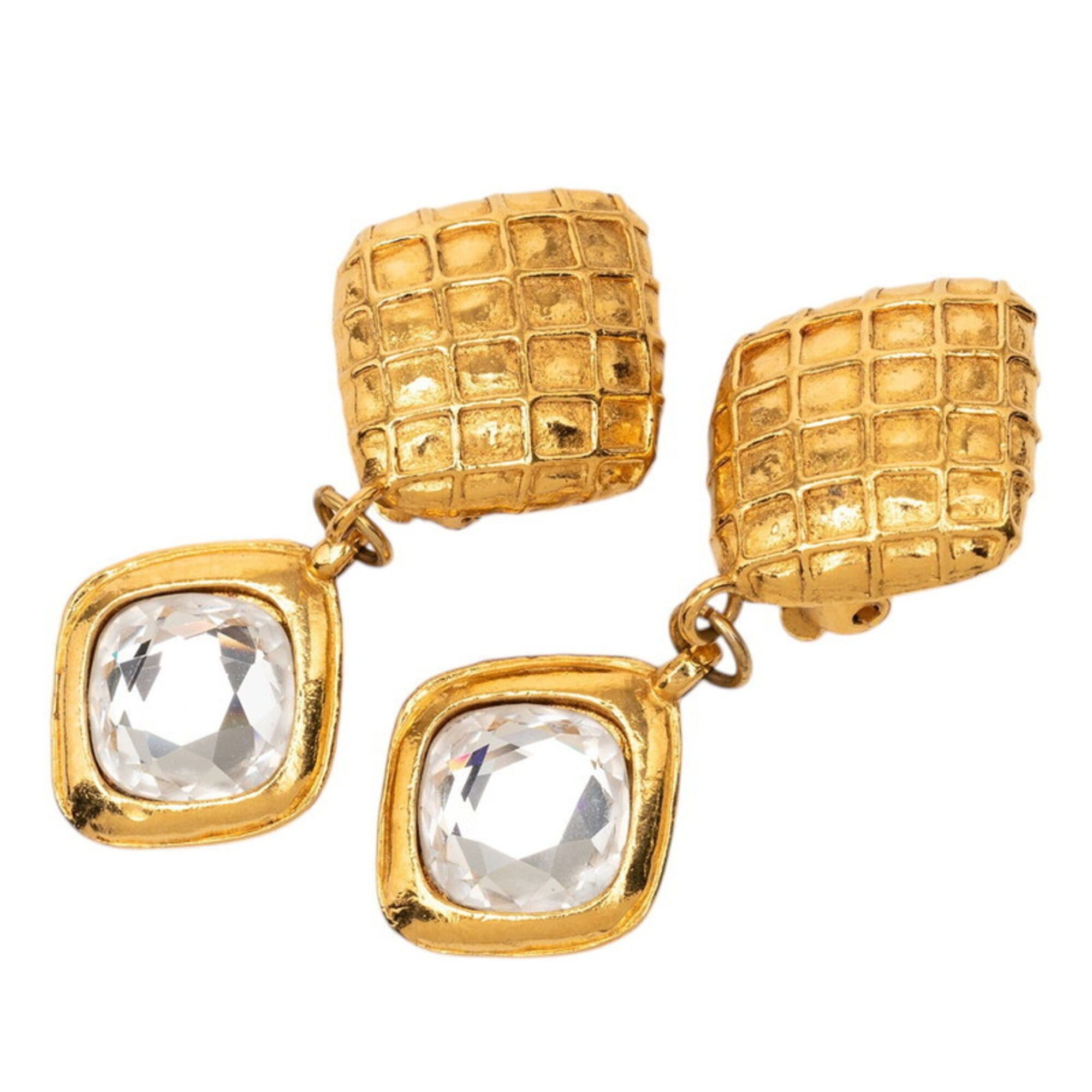 Chanel Chanel Matelassé Vintage Swing Earrings, Gold Plated, Rhinestone, Women's CHANEL Size ONE SIZE - 1 Thumbnail