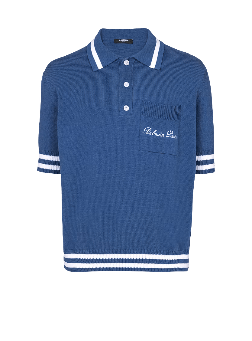 Balmain o1s1wg110126 Cotton Linen Polo Shirt in Navy Blue Size US XL / EU 56 / 4 - 1 Thumbnail
