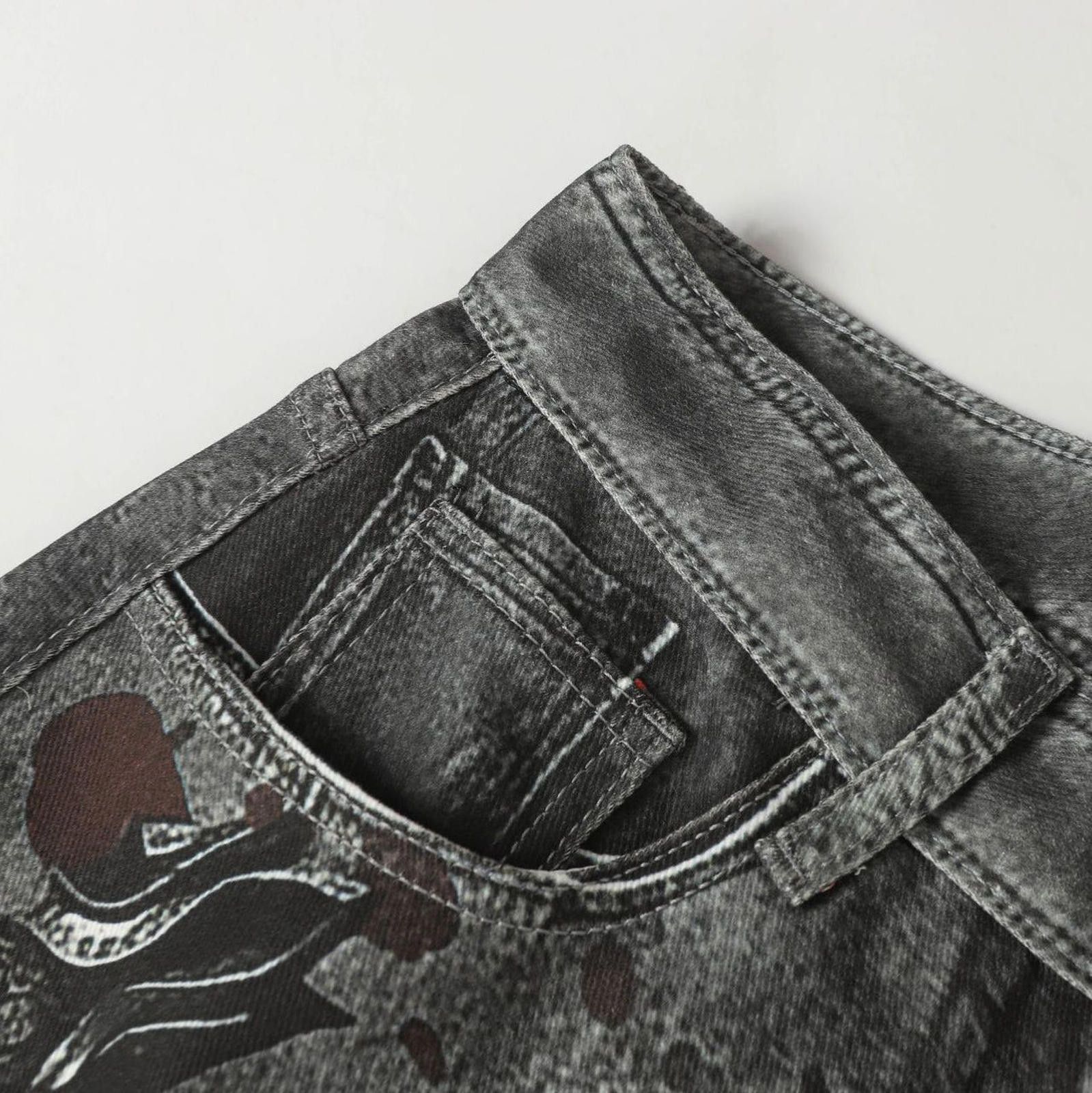 Vintage Chains 3D Print Black Distressed Wide Leg Denim Jeans Size US 32 / EU 48 - 3 Thumbnail