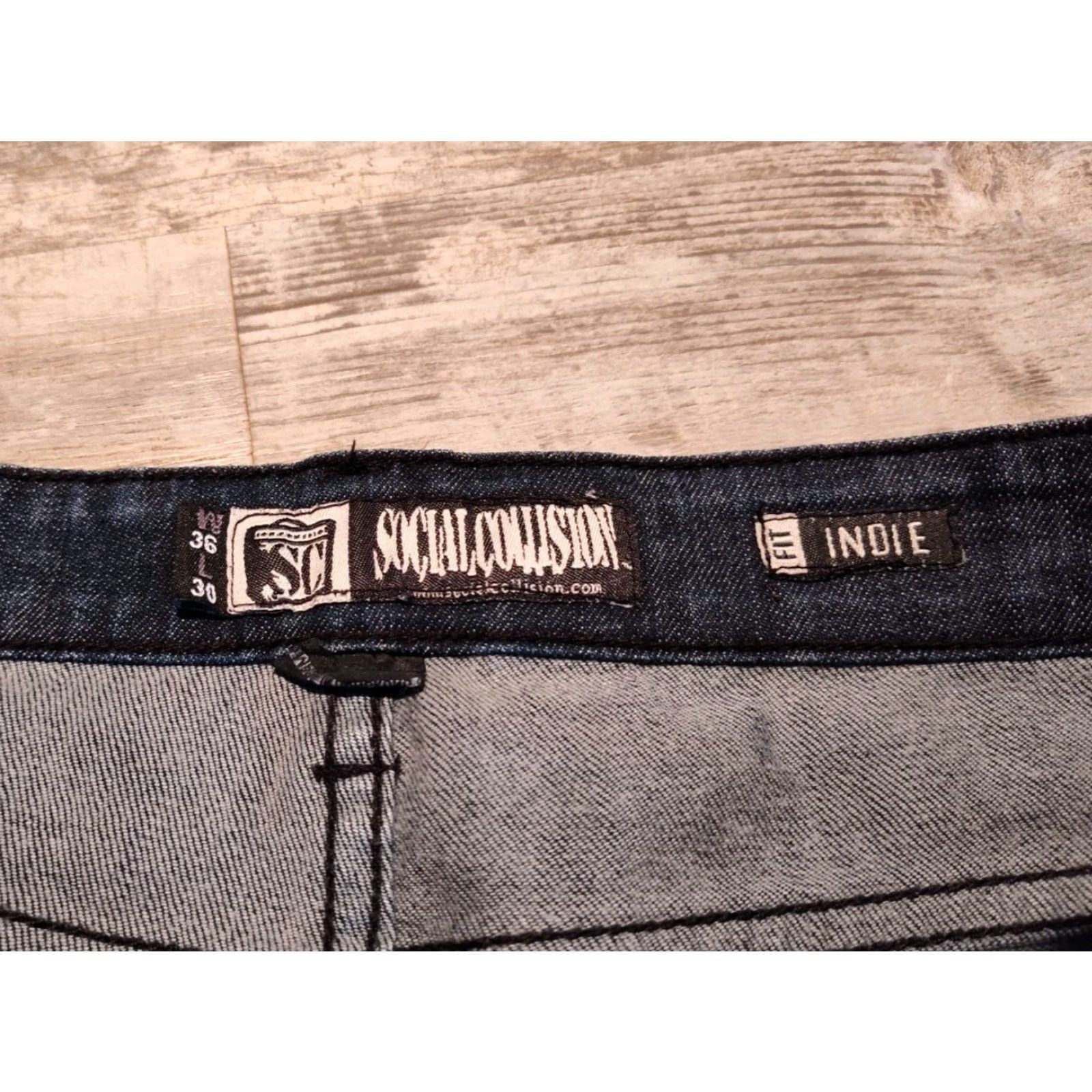 Vintage VINTAGE Social Collision Indie Fit Men's Blue Jeans Straight Stretch 36x30 Denim Dark Wash Casual Pants Size US 36 / EU 52 - 6 Thumbnail