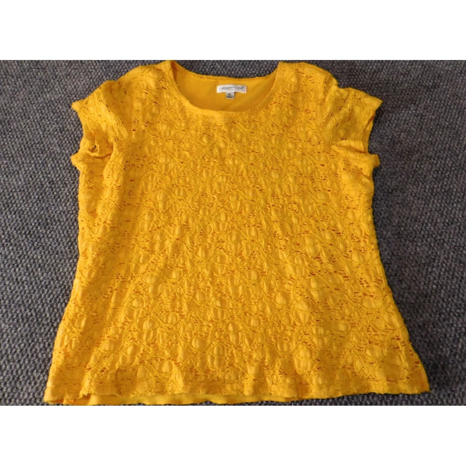 Coldwater Creek Coldwater Creek Blouse XL Womens Yellow Floral Lined Knit Sleeveless Cap Sleeve Ruffle Collared Casual Size XL / US 12-14 / IT 48-50 - 4 Thumbnail