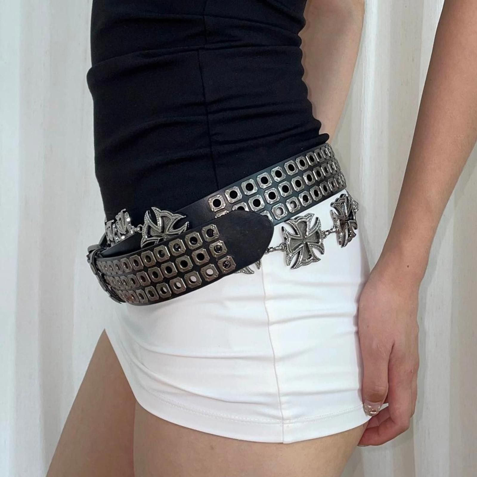 Japanese Brand Y2K Punk Metallic Faux Leather Buckle Modern Belt Unisex Size ONE SIZE - 4 Thumbnail