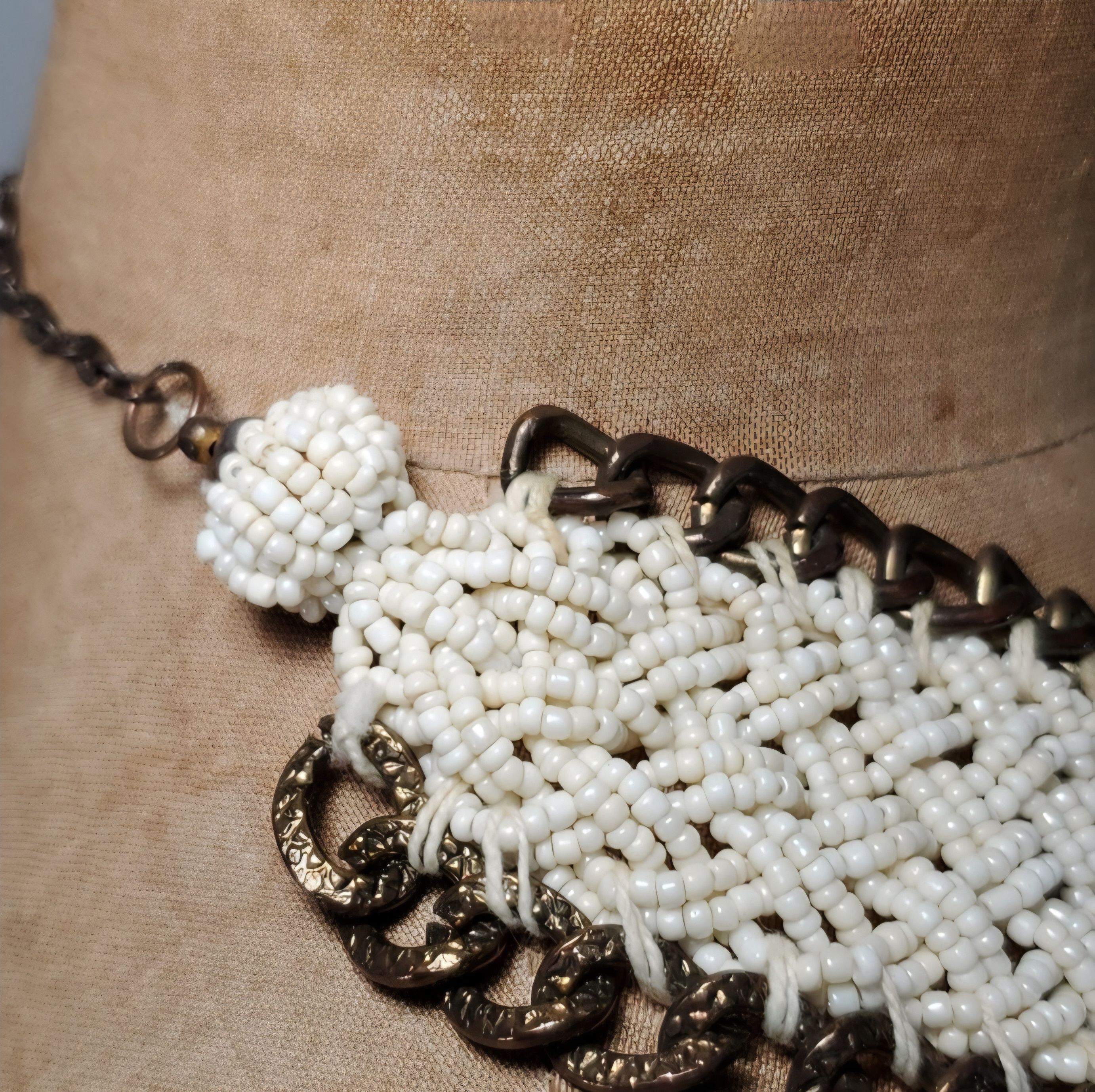 Handmade Necklace 18-24" Collar Woven Beaded Hand Crafted White Size ONE SIZE - 7 Thumbnail
