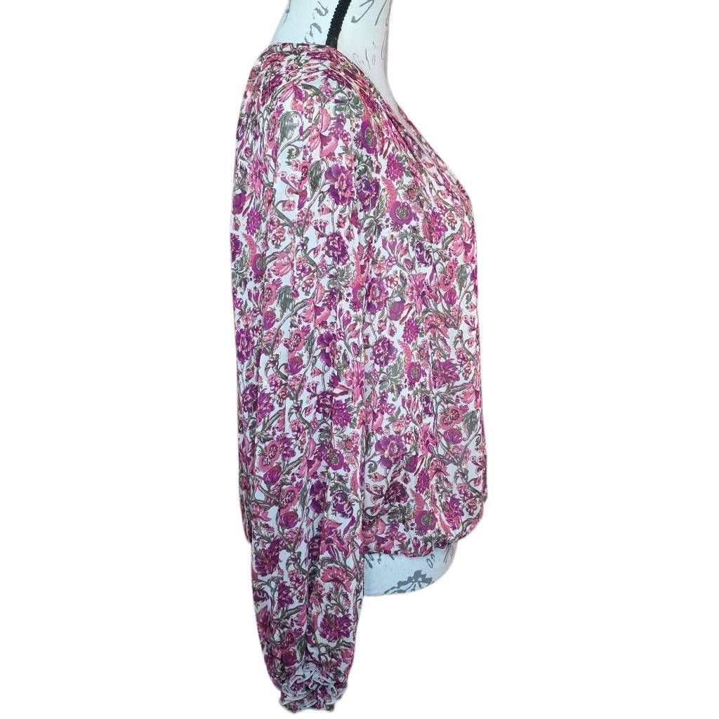 Express Express Women's Size Large Pink Floral Print V-neck Peasant Size L / US 10 / IT 46 - 5 Thumbnail