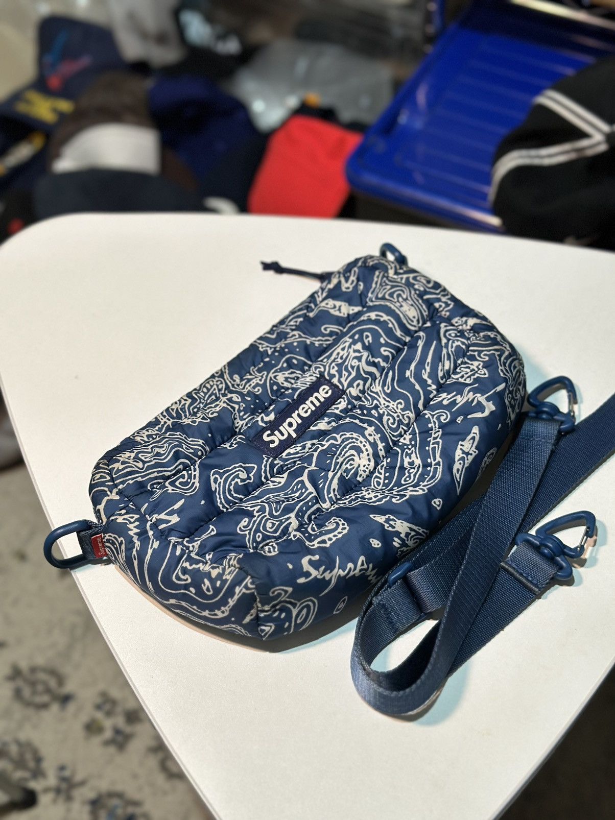 Supreme Supreme FW22 Puffer Side Bag Blue Paisley | Grailed