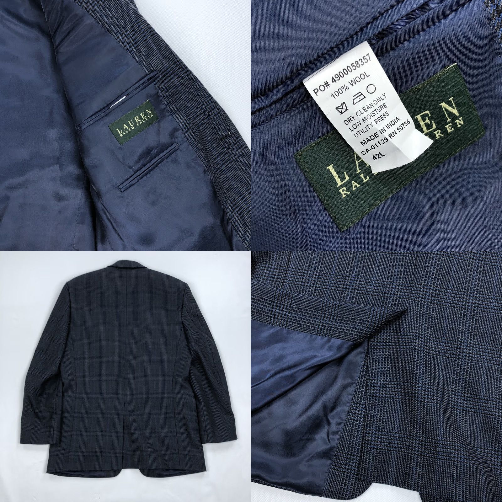 Ralph Lauren Ralph Lauren Men's 42L Blue Glen Check Plaid Wool Sport Coat Blazer Jacket Size 42R - 8 Thumbnail