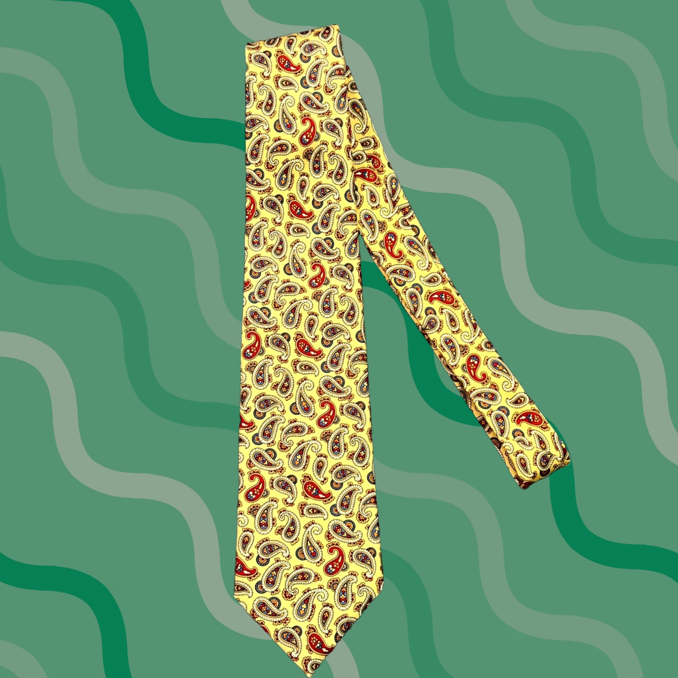 Vintage J. Press Tie Yellow Red Blue Paisley 3.5" Silk Necktie 58" Made in USA Mens Vintage: No Size ONE SIZE - 1 Thumbnail