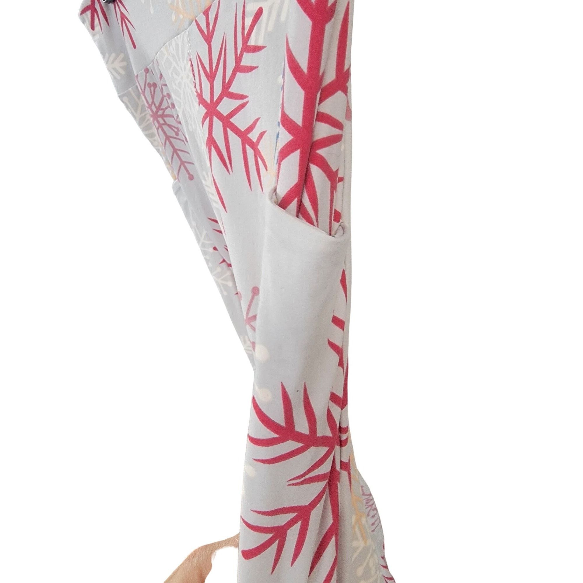 Other Snowflake Print Leggings Gray/Red/White Women's Large/XL Str Size ONE SIZE - 2 Thumbnail
