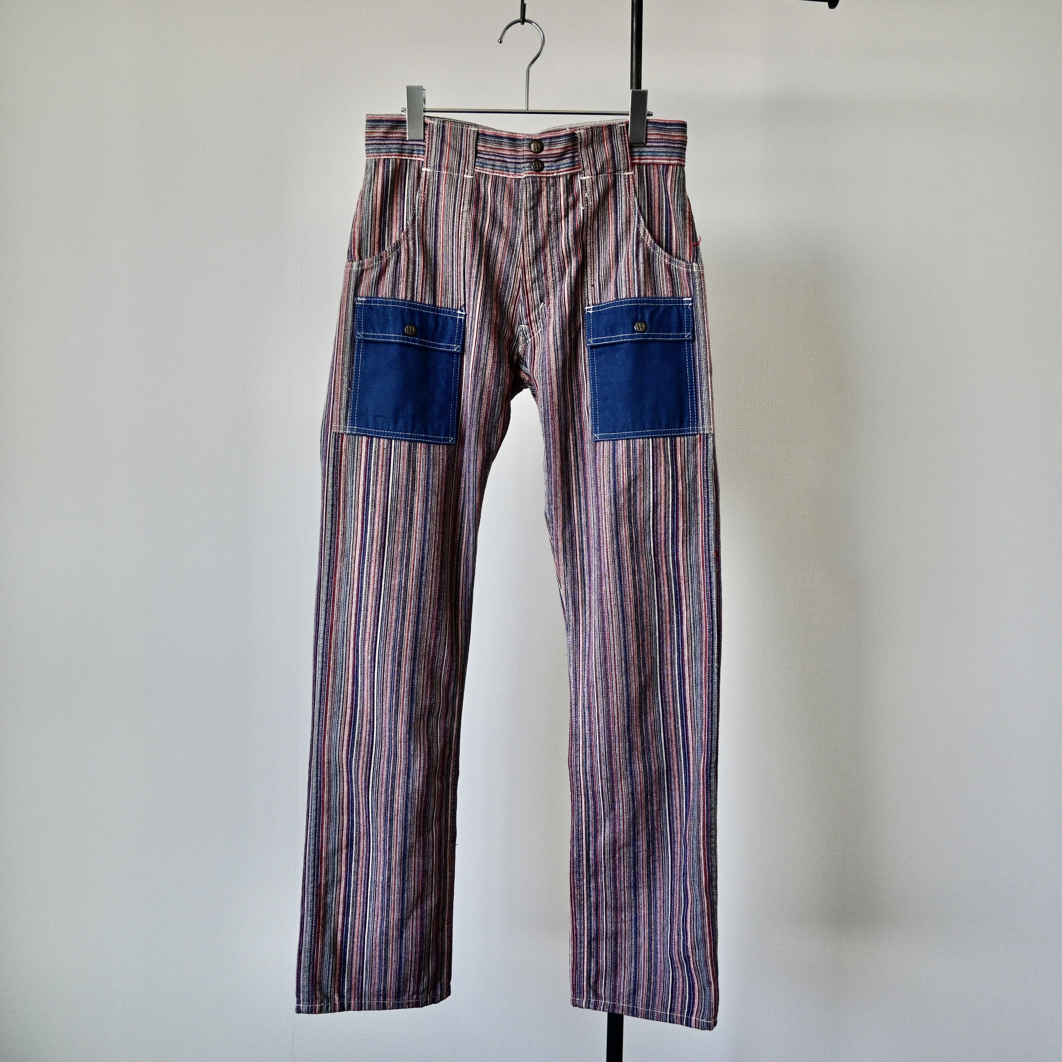 Warehouse & Co. DUBBLE WORKS 1970s Lee inspired striped cotton bush jeans Size US 31 - 2 Thumbnail