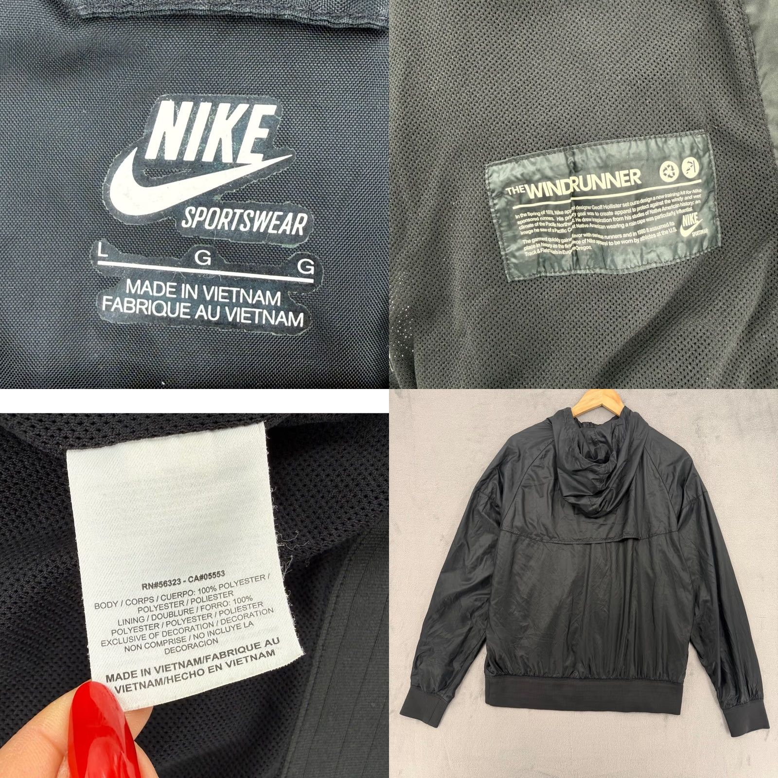 Nike Nike Sportswear Windrunner Jacket Mens Large Black Full Zip Hooded Nylon Zip Pockets Casual, Travel Size US L / EU 52-54 / 3 - 8 Thumbnail