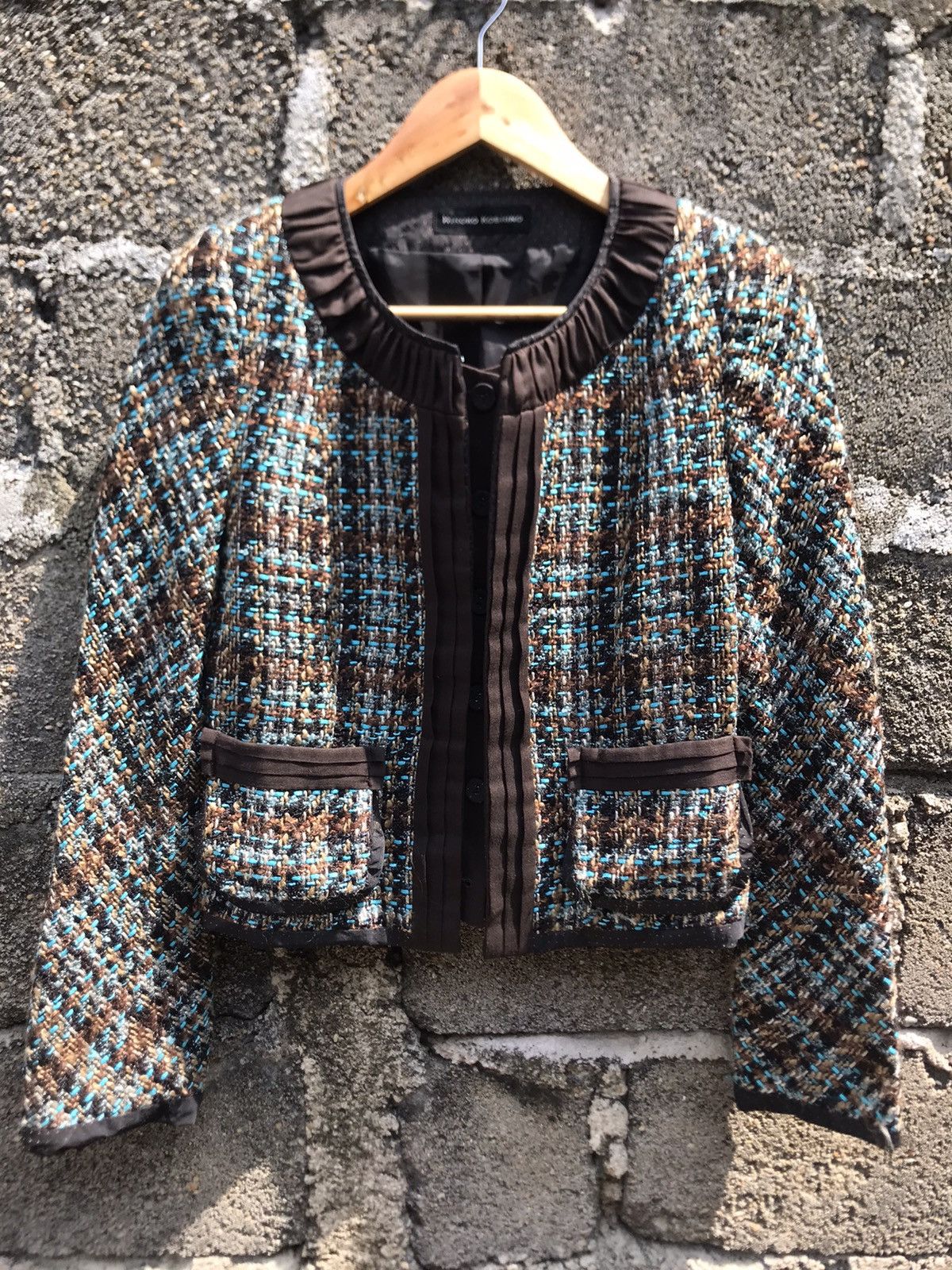 Vintage Hiroko Koshino Herringbone Wool Cropped Jacket