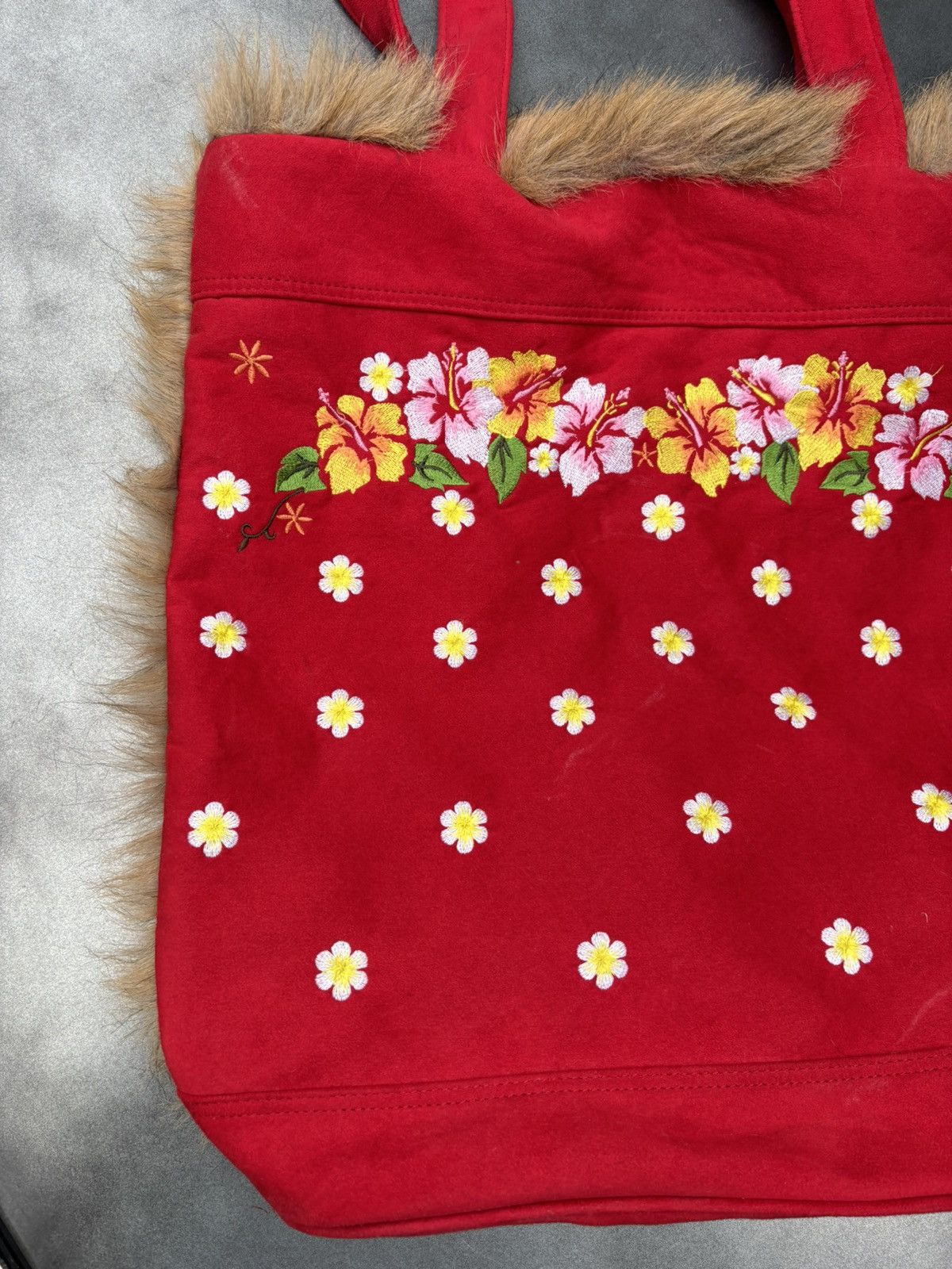 Vintage Y2K Vintage Tote Bag MicroSuede Shearling Faux Fur Embroider Size ONE SIZE - 4 Thumbnail