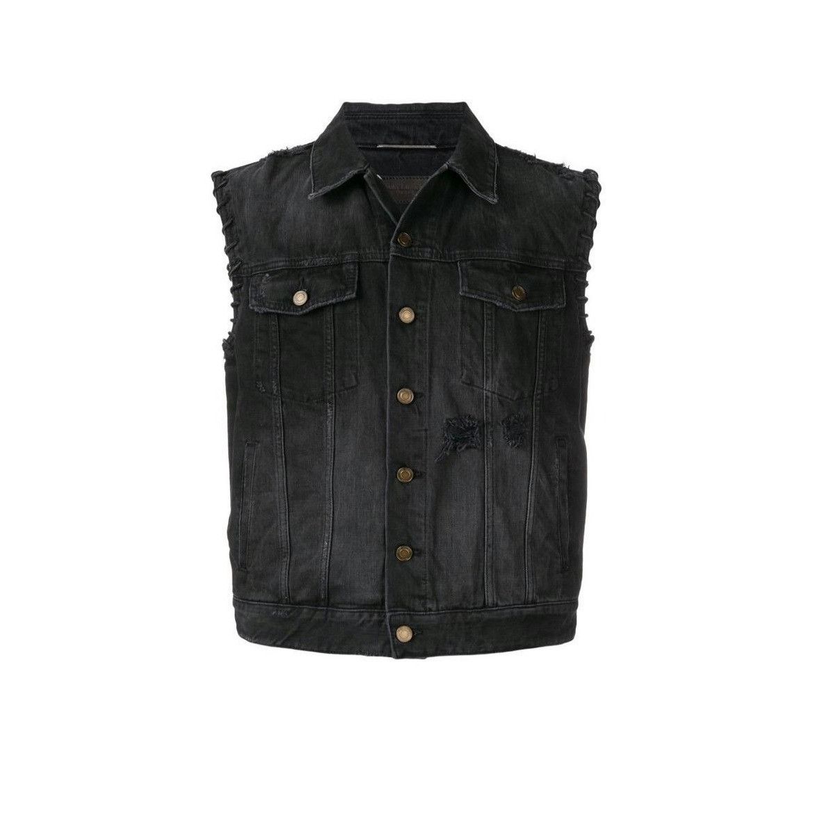 Saint Laurent Paris Saint Laurent Distressed Denim Waistcoat Size US M / EU 48-50 / 2 - 1 Thumbnail