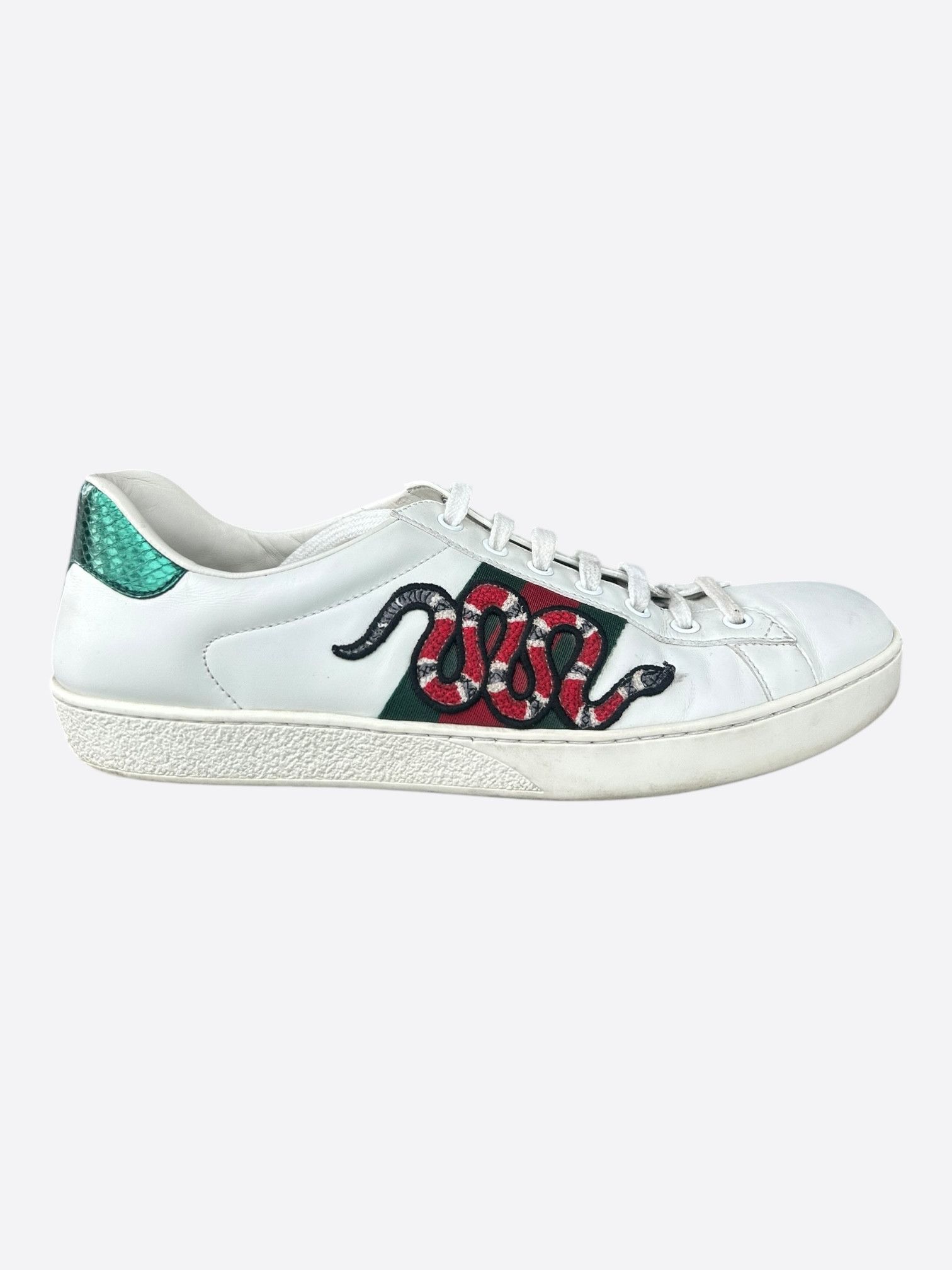 Gucci Gucci White Green & Red Snake Striped Ace Sneaker Size US 10 / EU 43 - 1 Thumbnail
