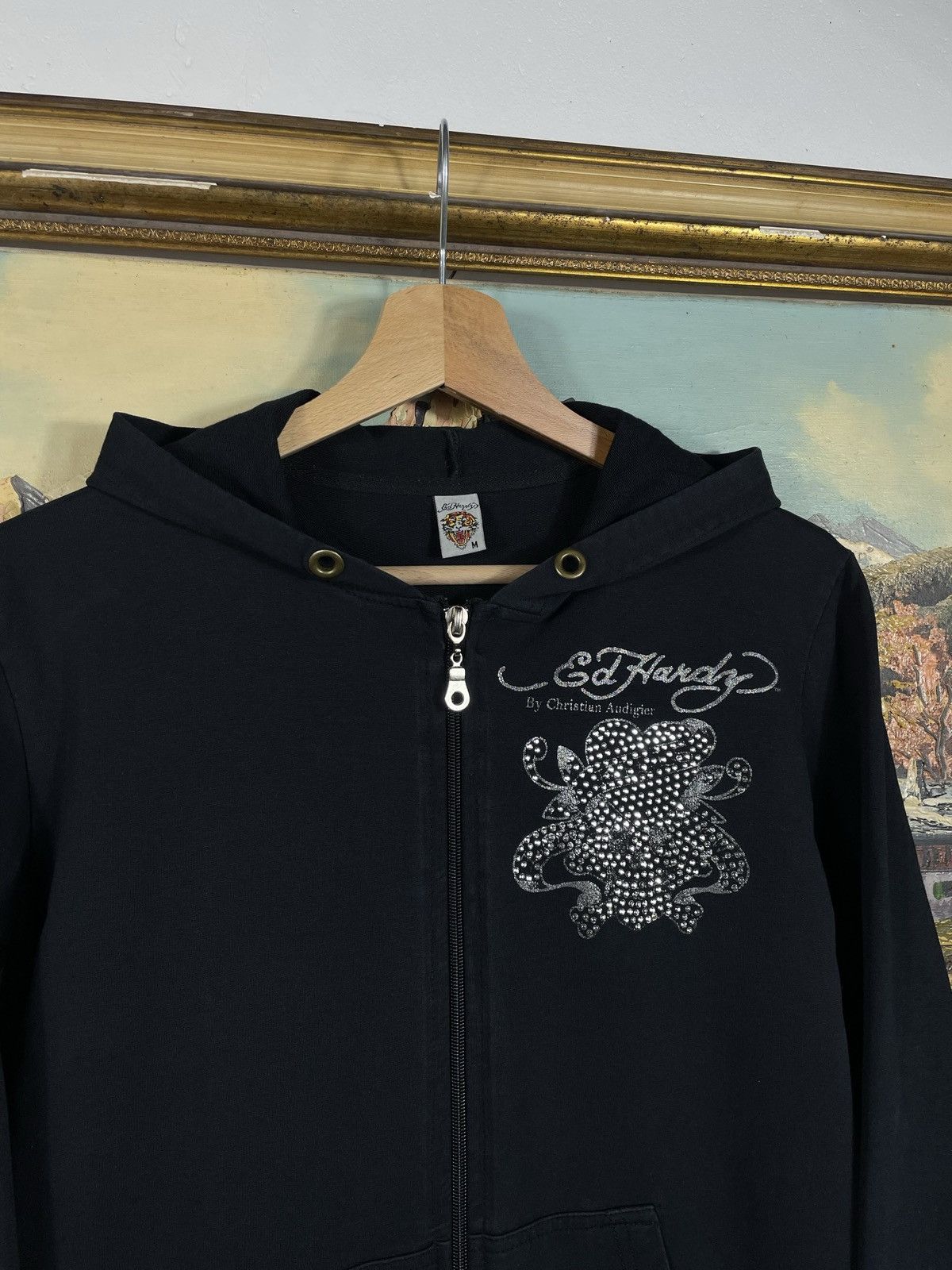 Christian Audigier × Ed Hardy × Vintage Ed Hardy Retro 00s Hoodie With Crystals Affliction Grunge Size US XXS / EU 40 - 5 Thumbnail
